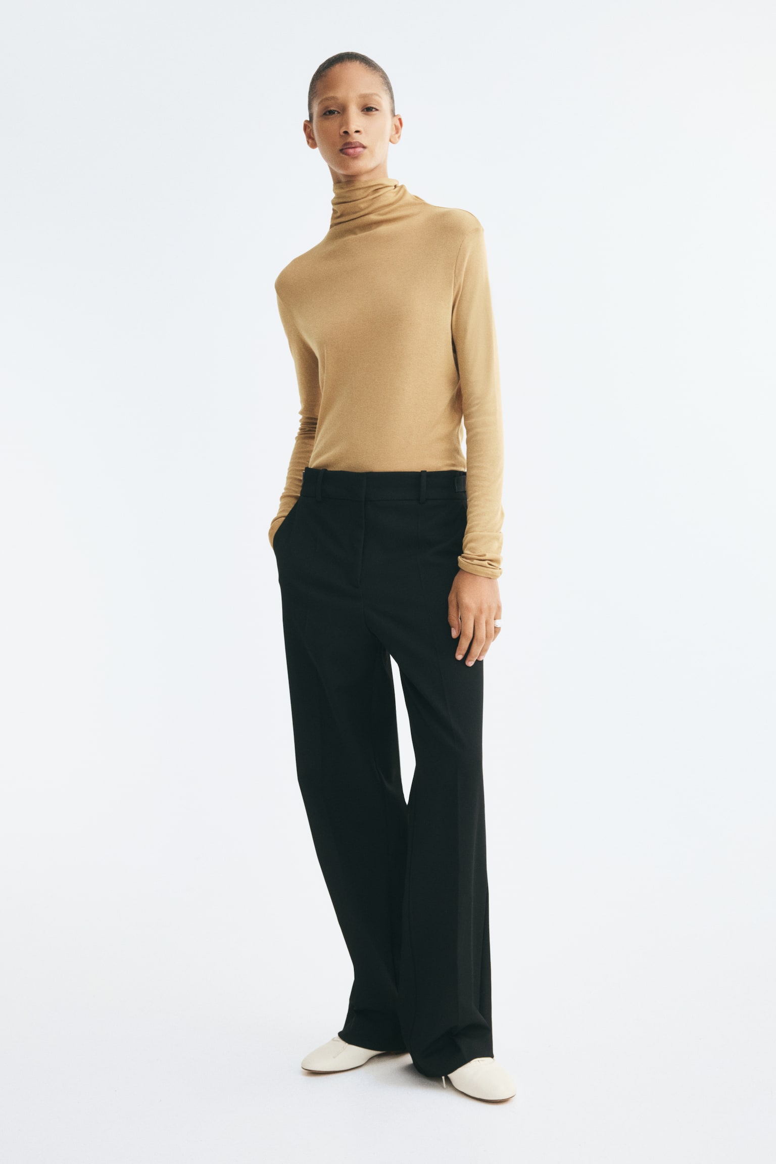 Женские брюки H&M Straight-Leg Twill, цвет: Чёрный — фото 3