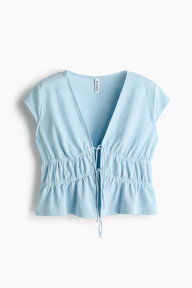 Tie-Front Top - Light blue/Light beige - 1