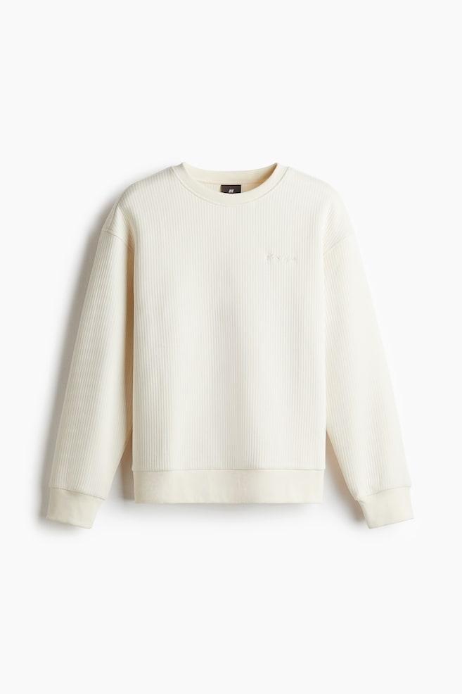 Bluză reiată Loose Fit - Crem/Gri-închis - 1