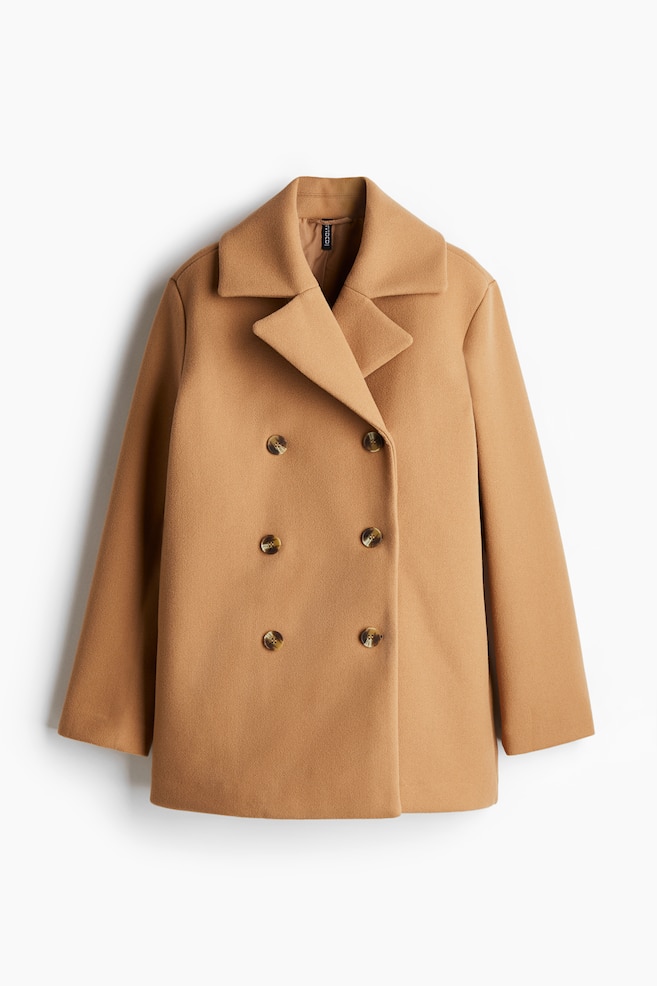 Double-breasted felted coat - Dark beige - 1