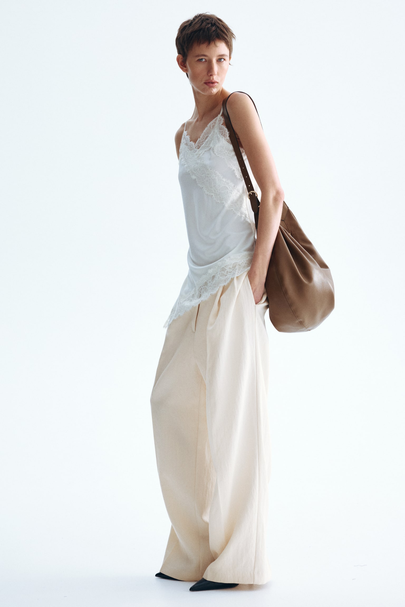 Tailored trousers - Light beige/Dark olive green/Dark brown - 1