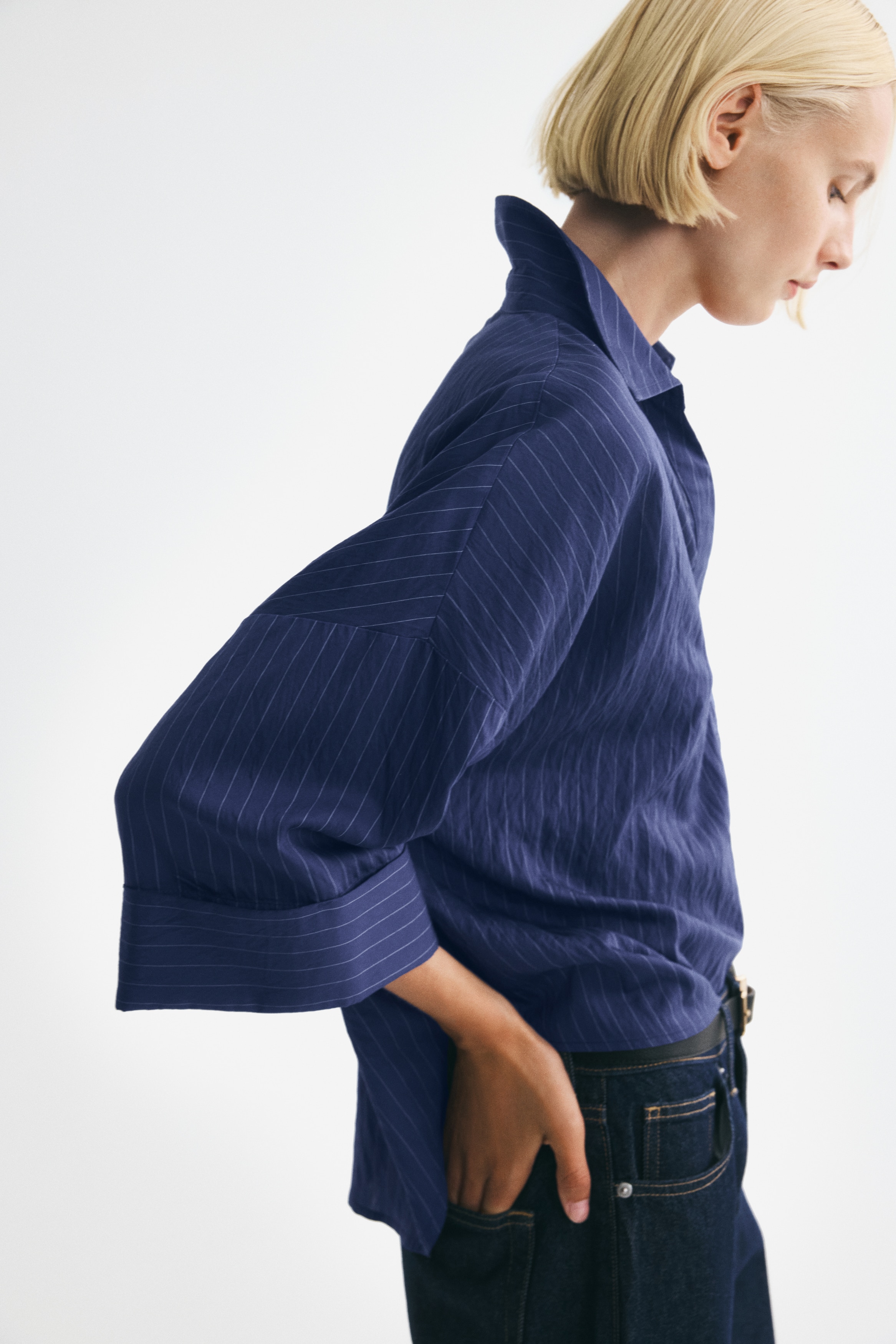 Camisa oversize en mezcla de viscosa - Azul oscuro/Raya diplomática/Crema/Raya diplomática/Rojo oscuro
