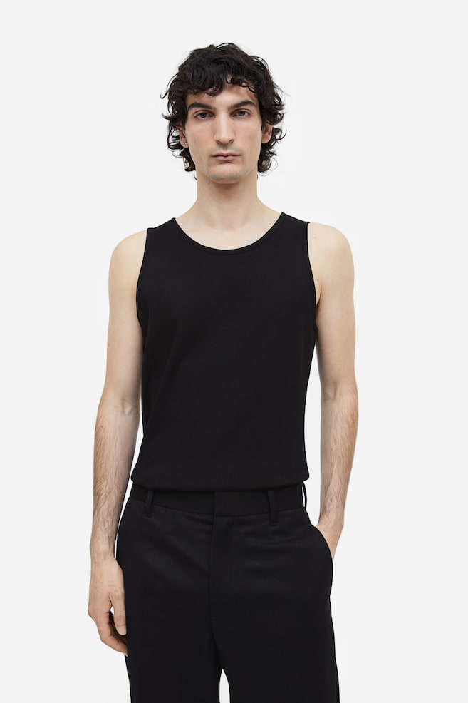 Slim Fit Ribbed vest top - Black/White - 1