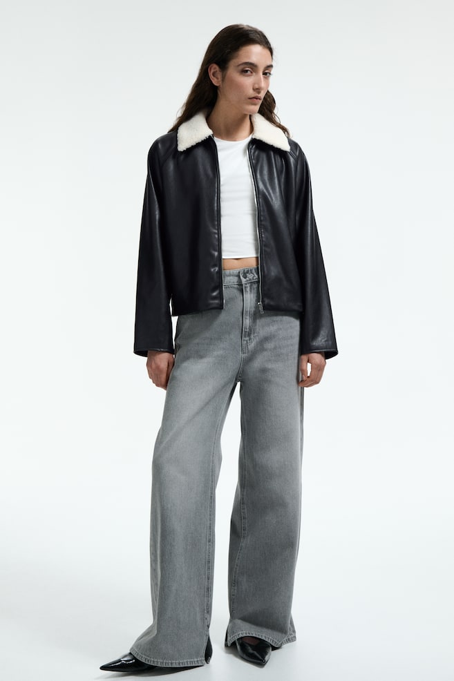 Jacket with Teddy Fleece Collar-Black - 6
