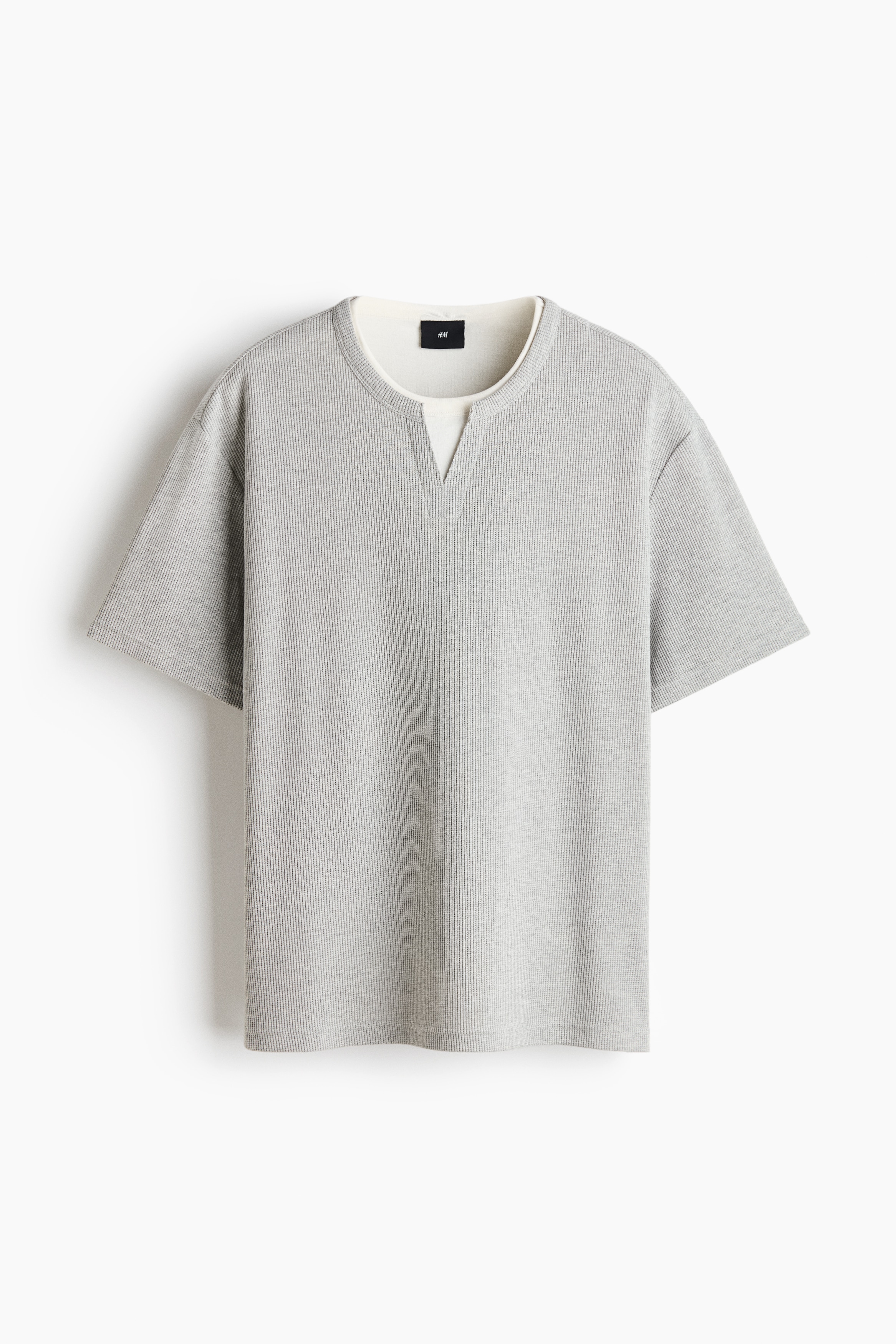 Loose Fit Layered T-shirt - Light grey marl/White/Black/Light yellow/White