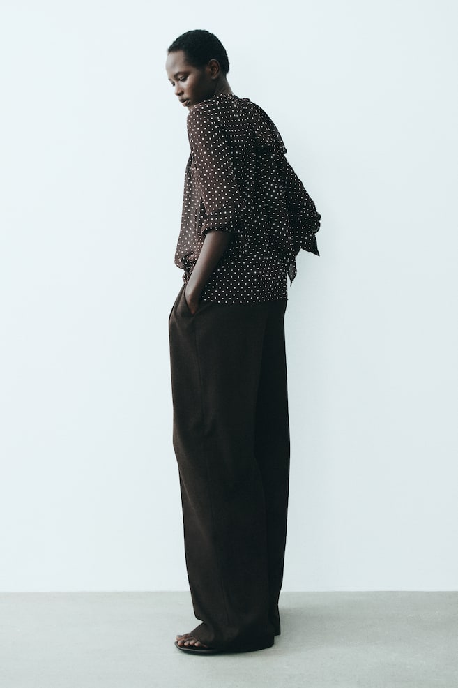 Blouse with Scarf Collar-Dark brown/polka dot - 4