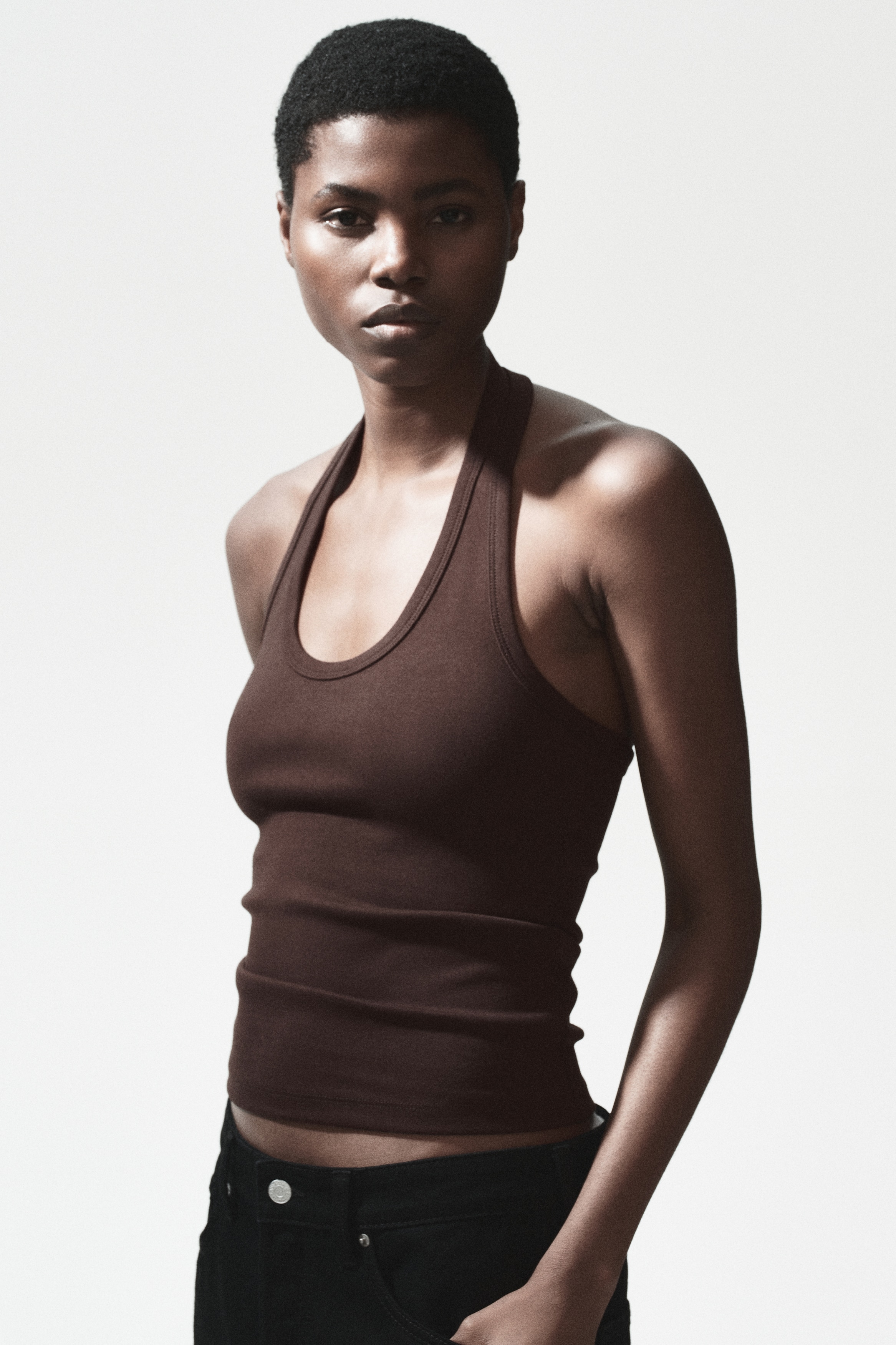 Women's Dark brown Cotton Halterneck Top | H&M CA
