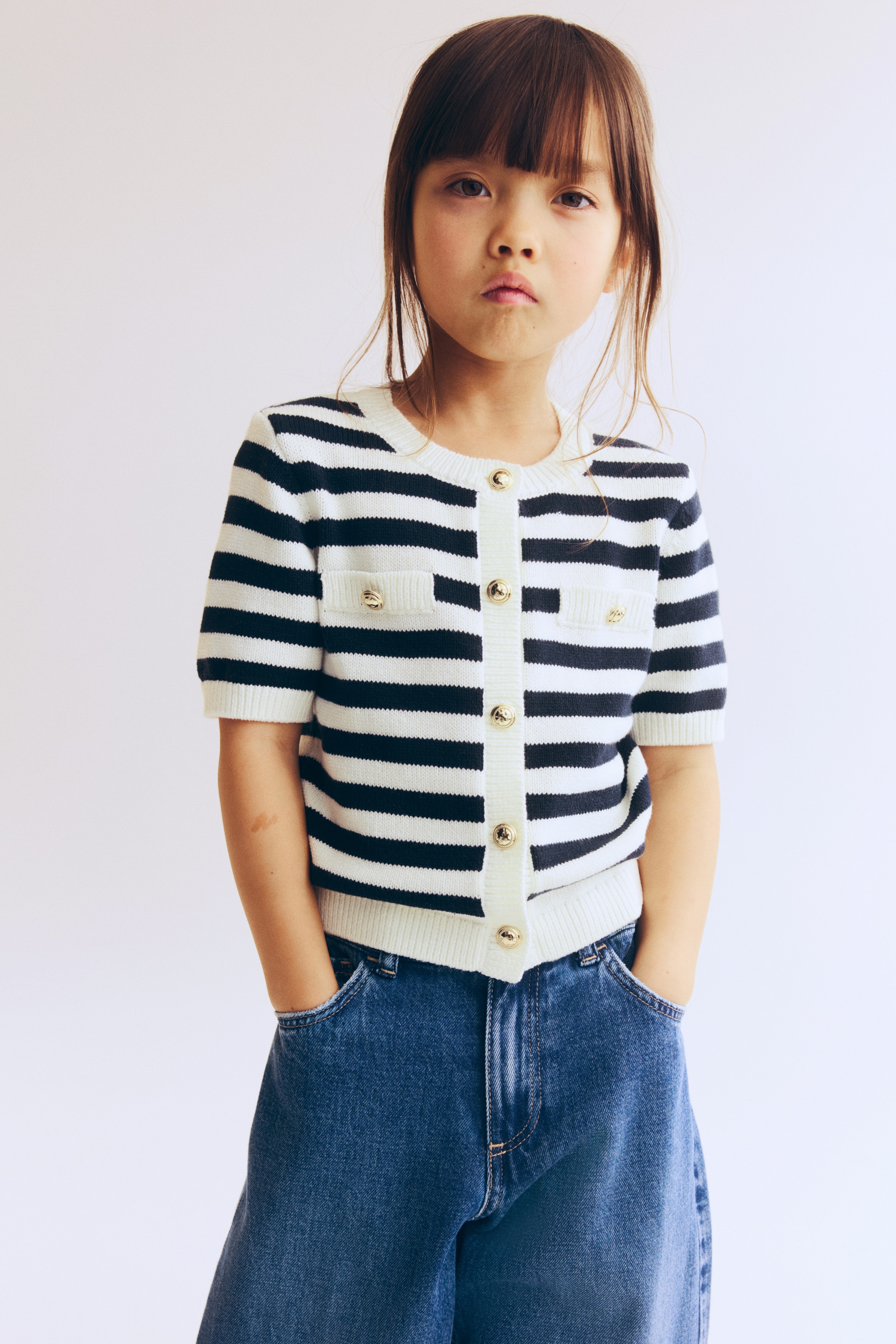 Propínací top s krátkým rukávem - Bílá/proužky námořnická modř