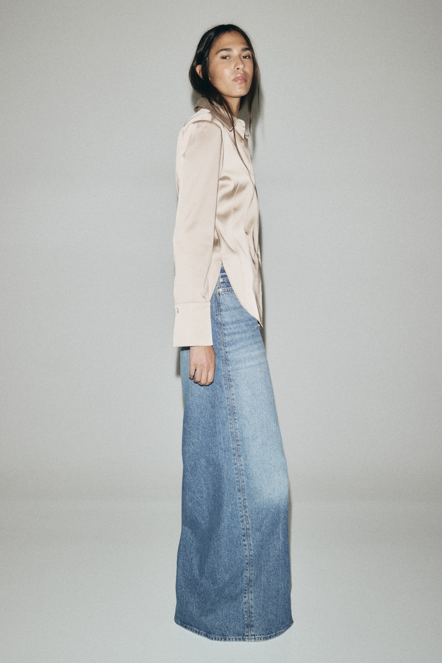 Fitted twill shirt - Beige/Black - 6