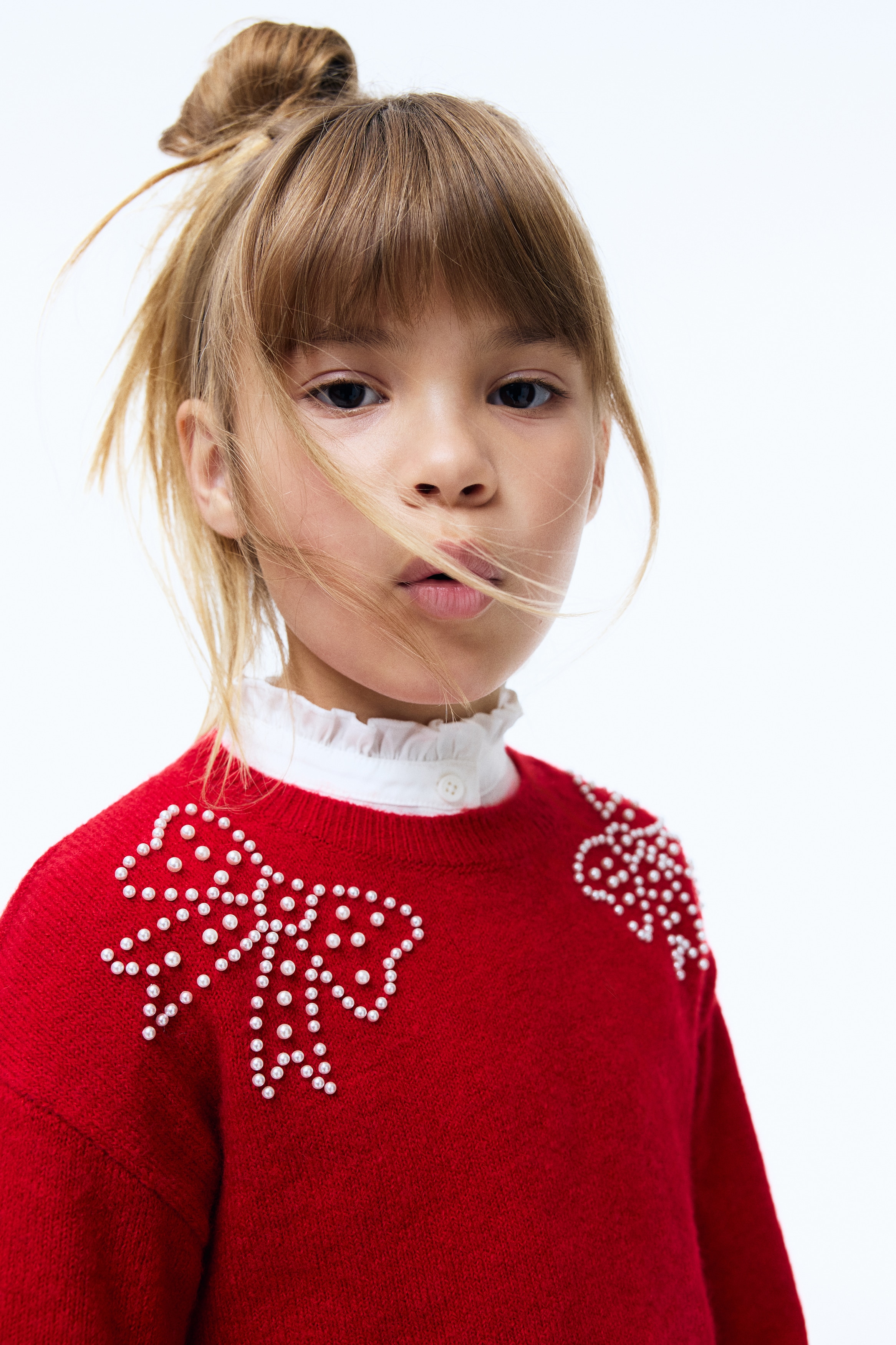 Džemper s ukrasnim detaljima - Crvena/mašne/Krem