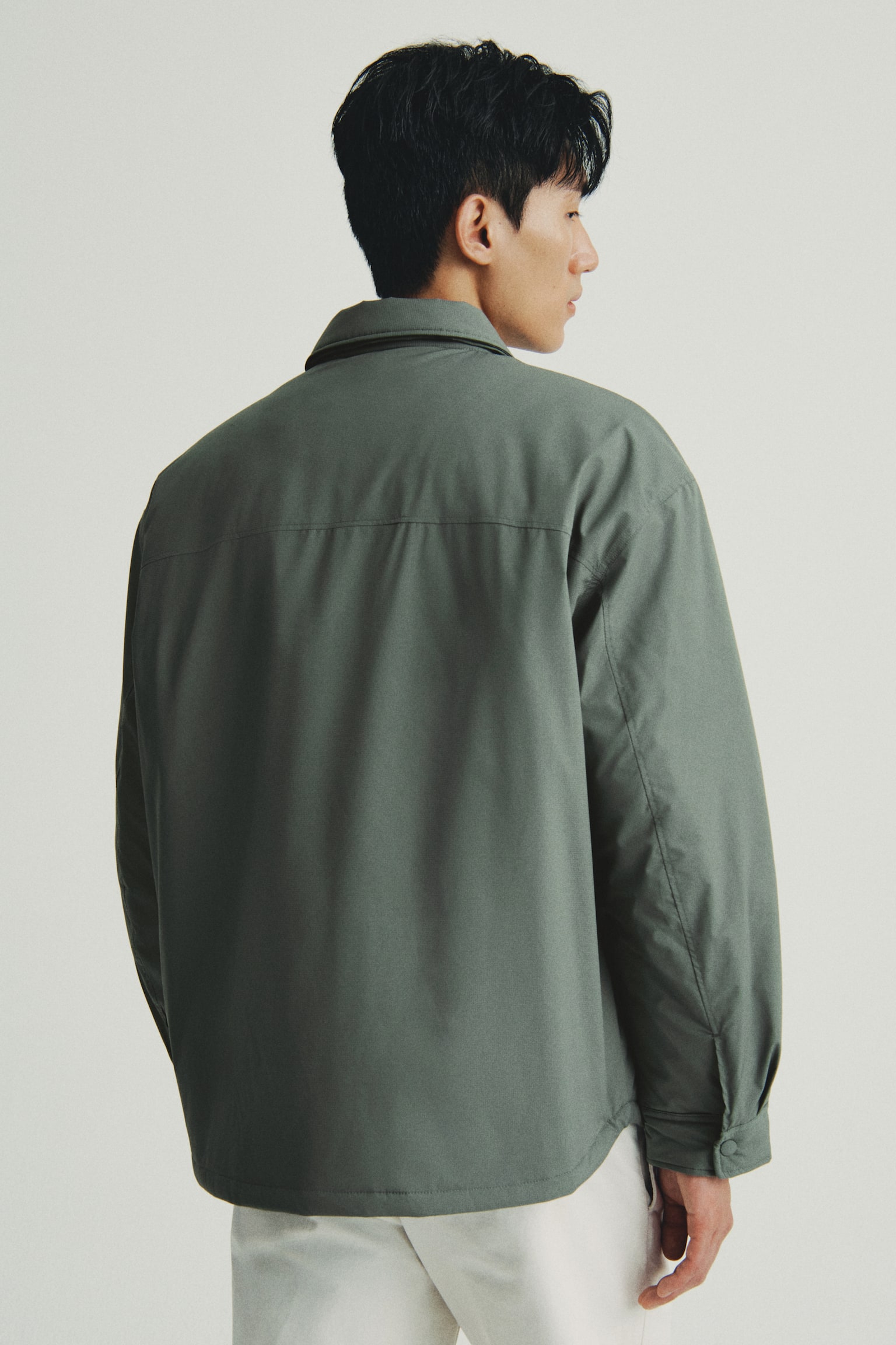 발수 코팅 패딩 오버셔츠 - 더스티 그린/브라운 블랙 - 8