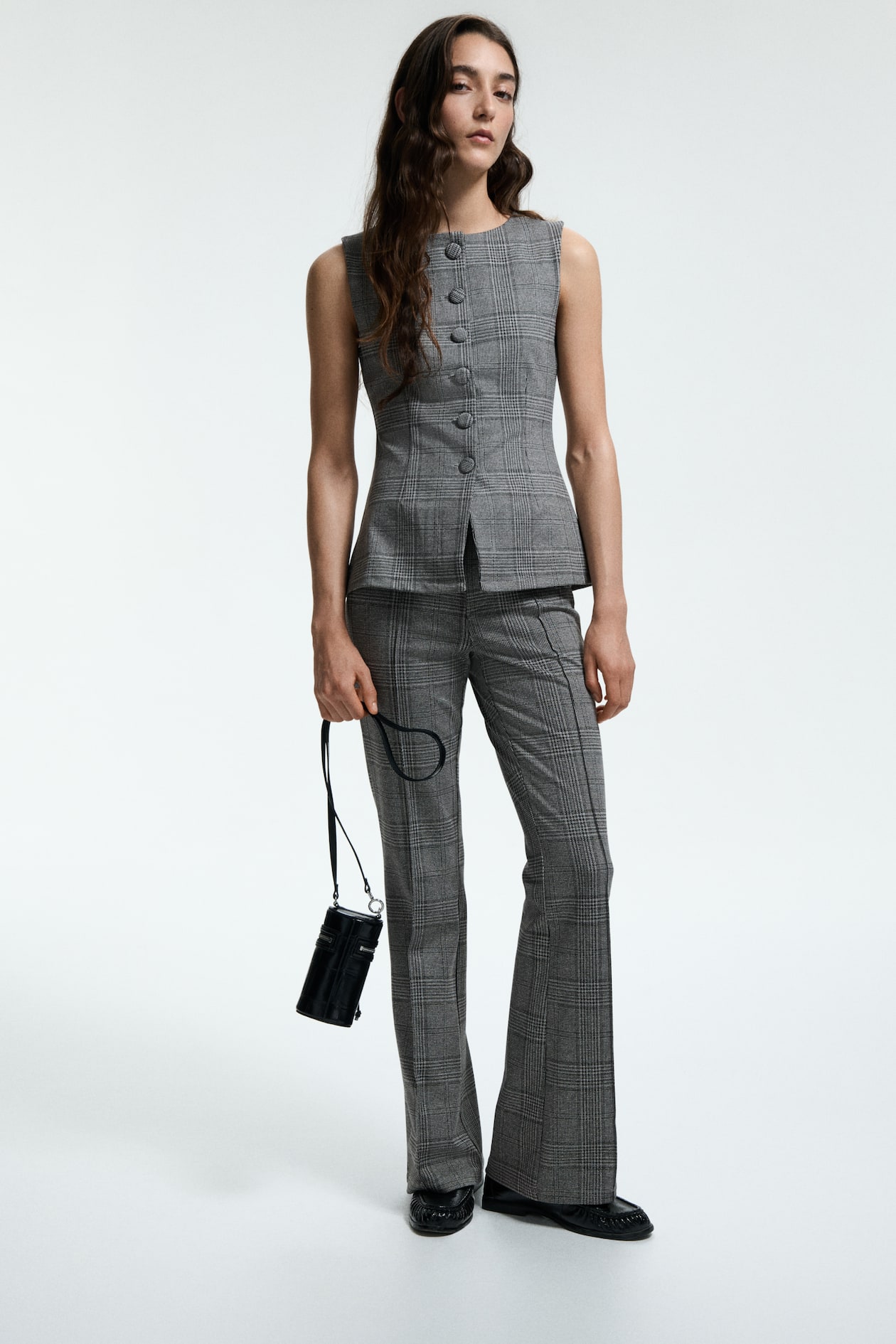 Pantaloni svasati - Grigio/quadri - DONNA | H&M IT