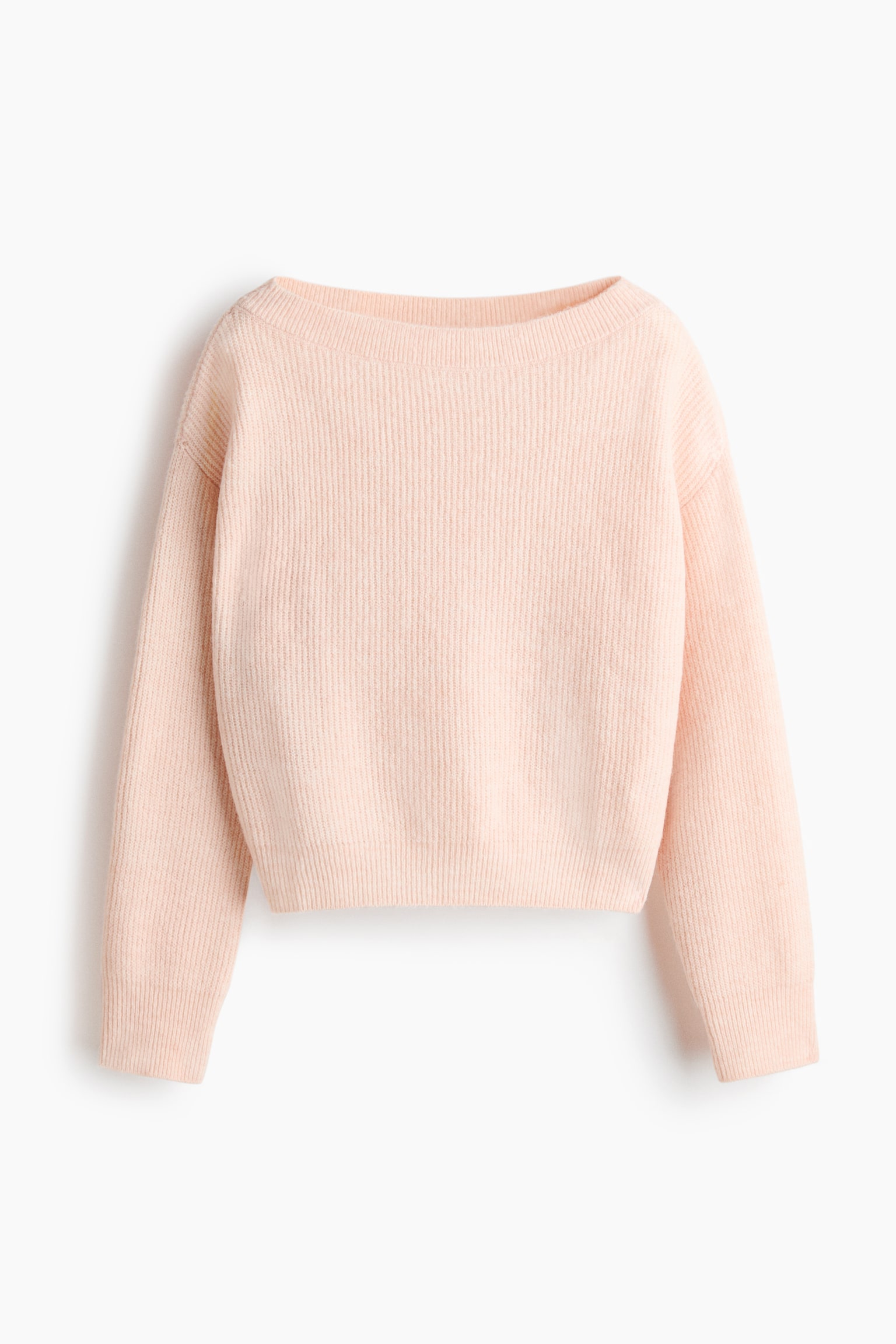 Oversized boat-neck jumper - Light peach pink/Dark brown/Light beige marl/Light blue
