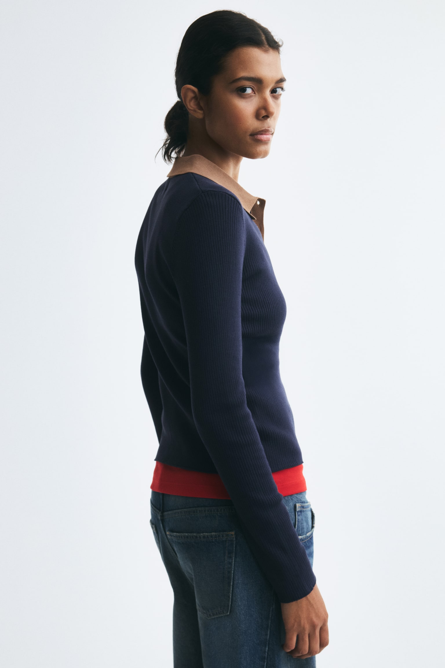 Женский кардиган H&M Fitted Rib-Knit, цвет: Тёмный синий — фото 4