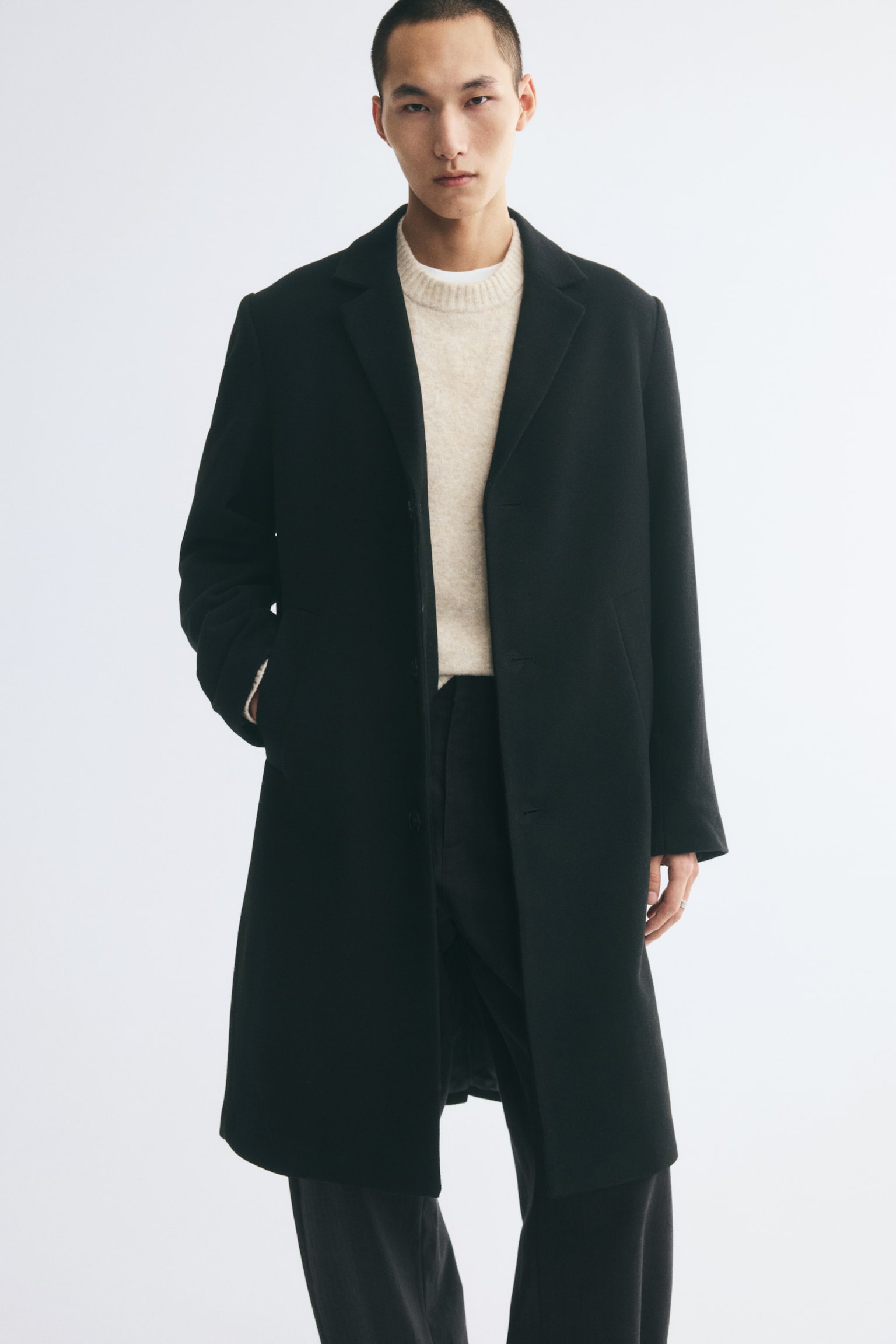 Мужское пальто H&M Single-Breasted Wool-Blend, цвет: Чёрный — фото 4