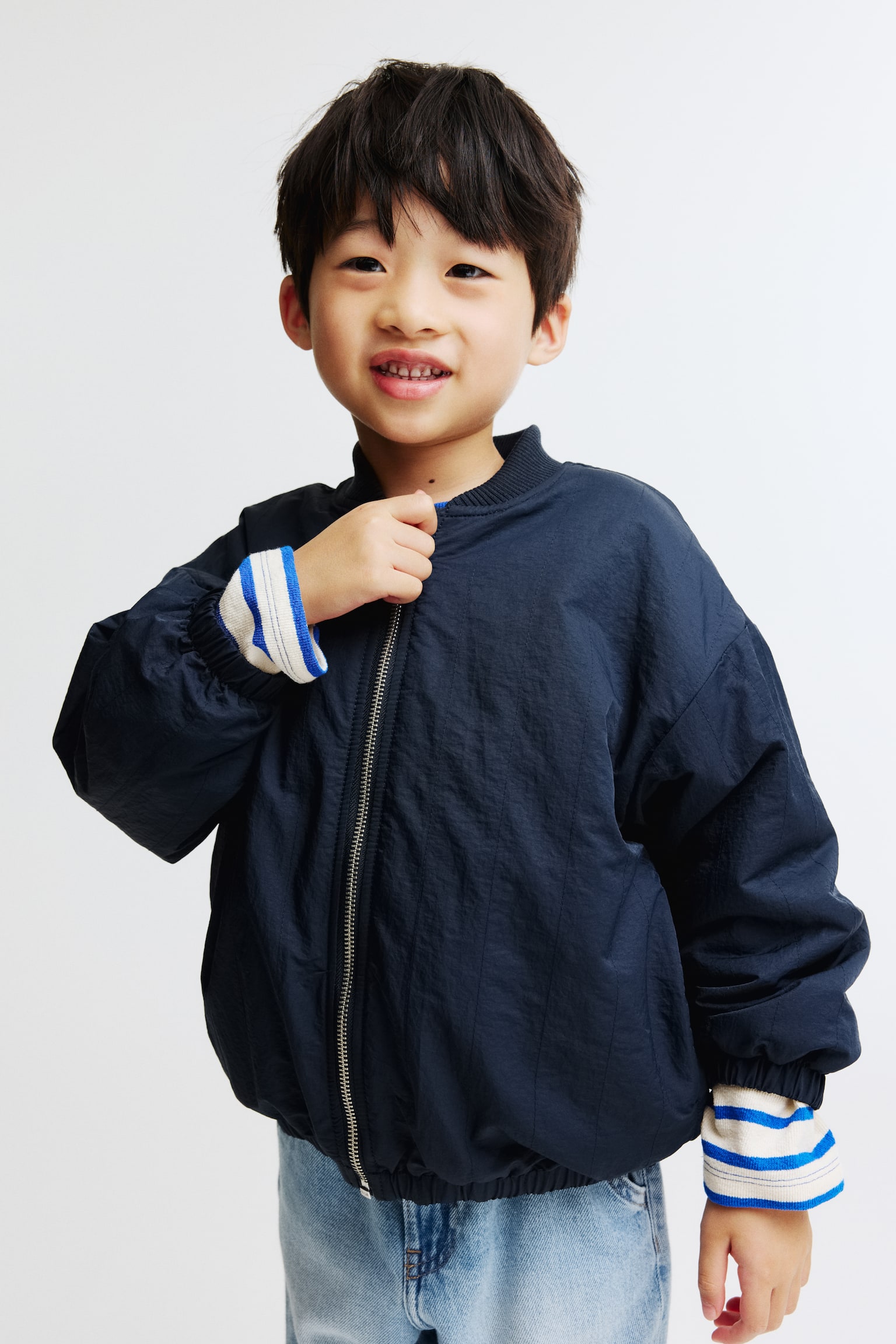 Teddy-lined bomber jacket - Navy blue - 2