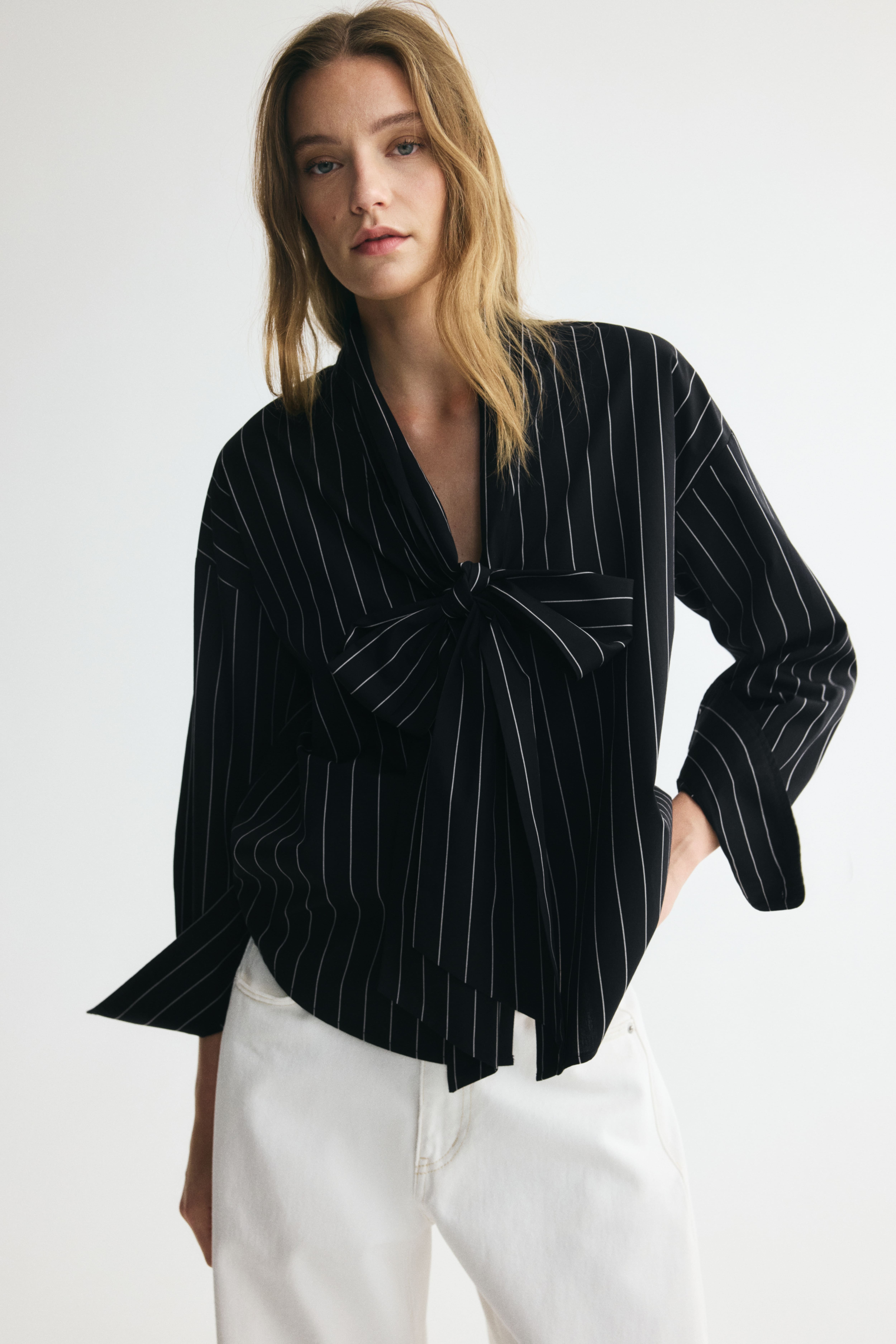 Cotton Blouse with Scarf Collar