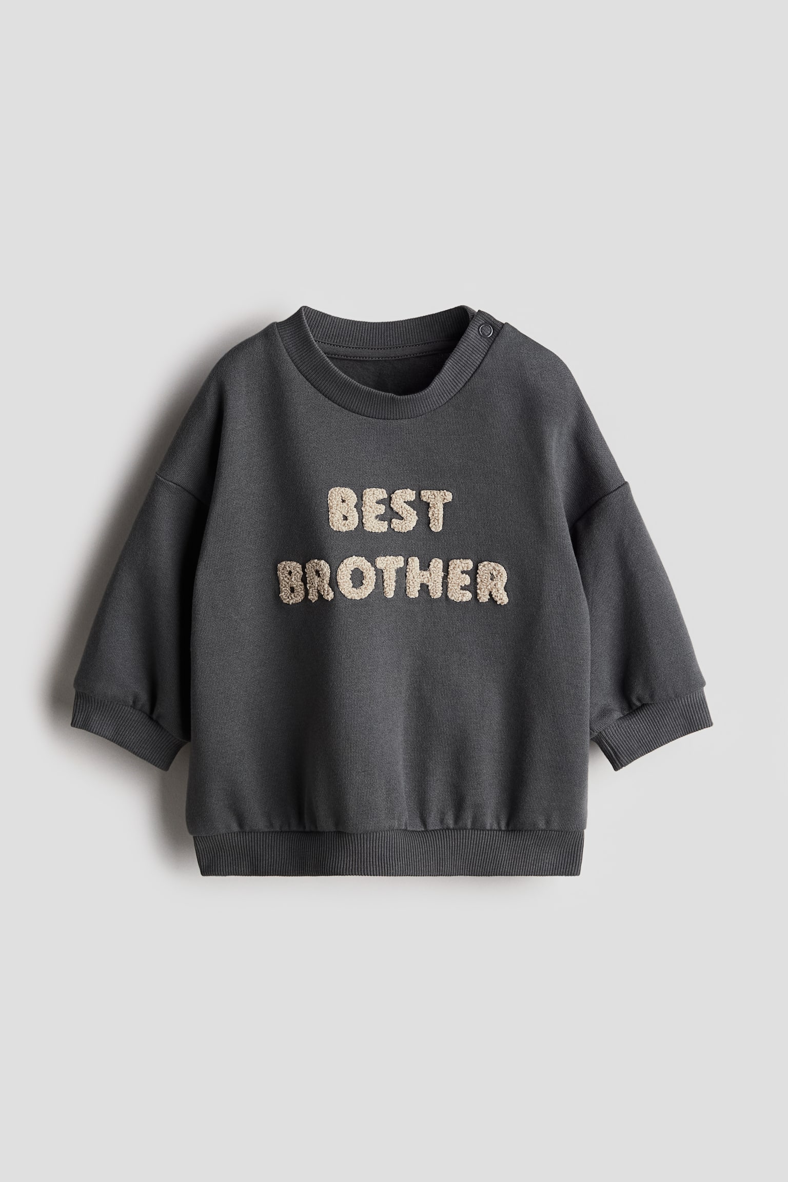 テディアップリケスウェットシャツ - ダークグレー／Best Brother/パウダーピンク／Best Sister - 1