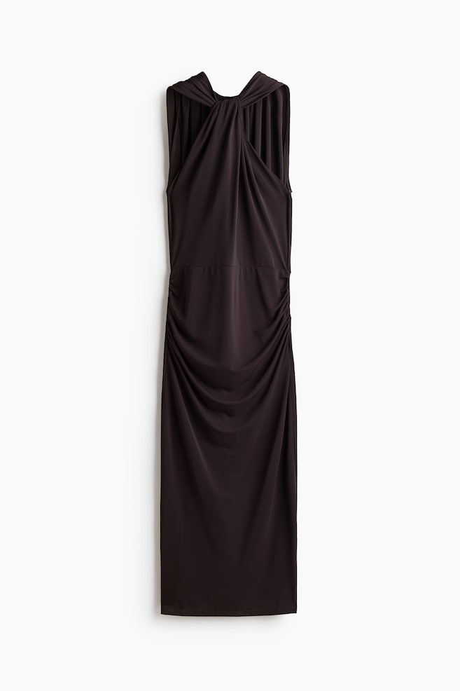 Draped jersey dress - Dark brown/Light dusty turquoise - 1