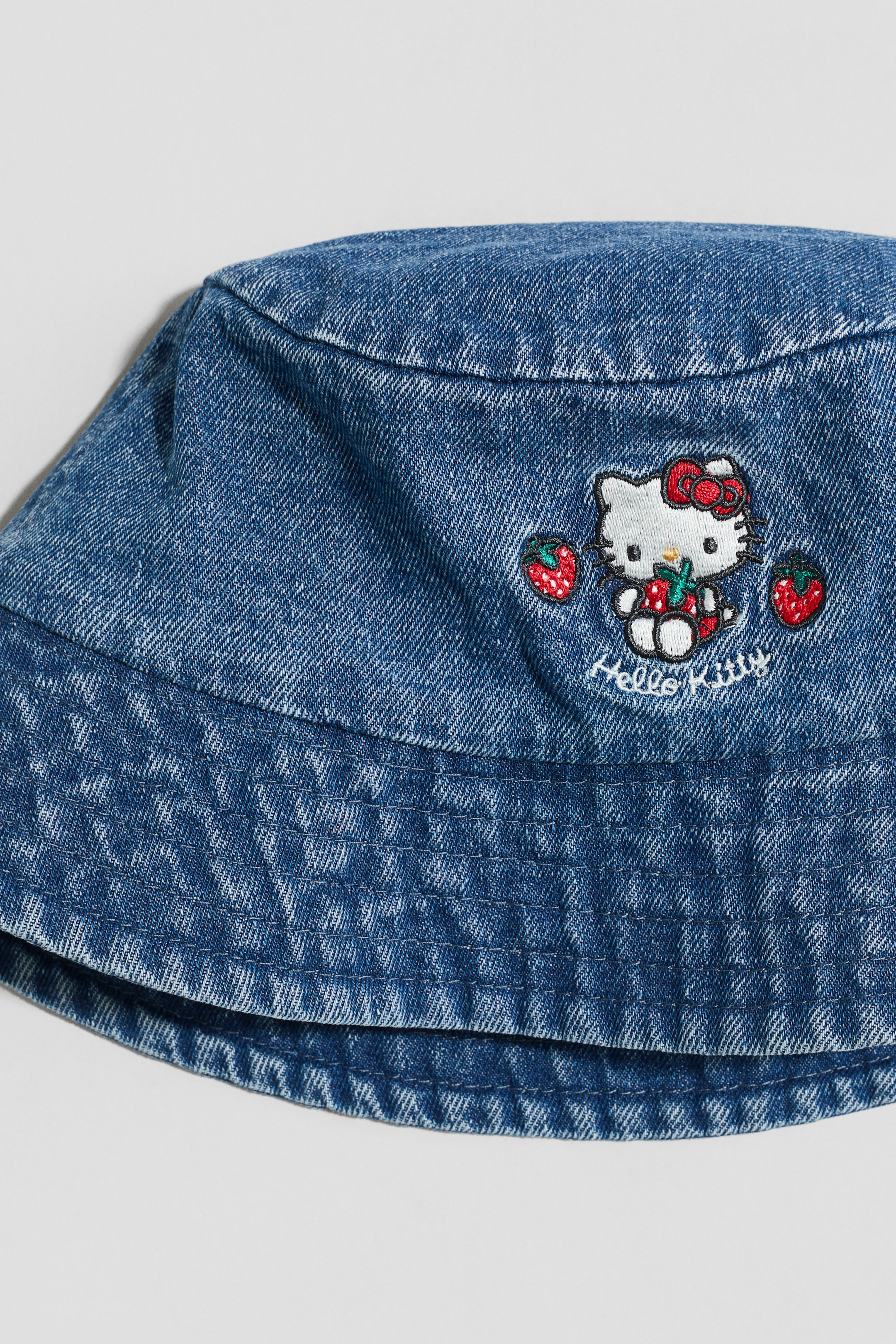 Denim Bucket Hat with Embroidered Motif