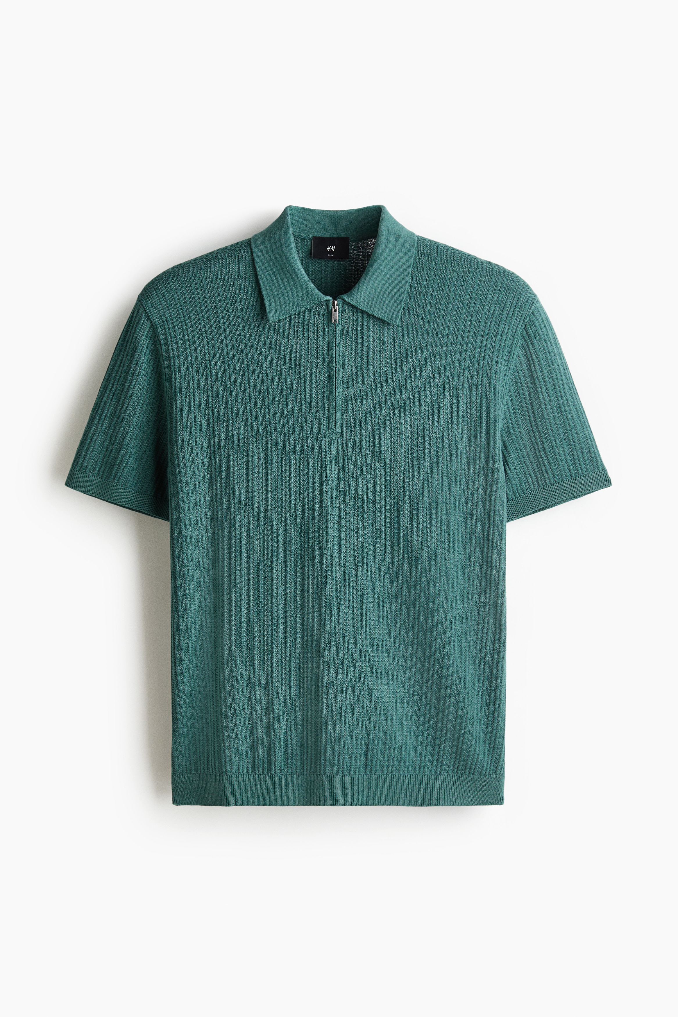 Slim Fit Textured-knit polo shirt - Dusty green/Dark brown/Dusty blue/Light beige