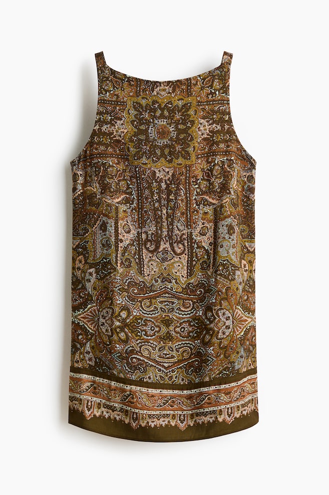 Sleeveless linen-blend dress - Khaki green/Paisley pattern/Cream/Striped - 1