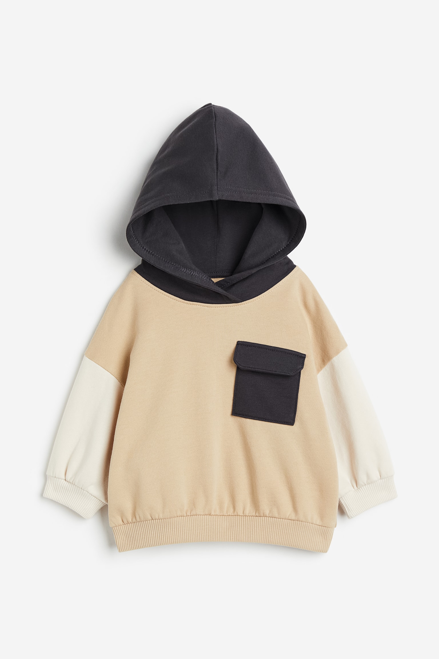 Block-coloured hoodie - Beige/Block-coloured/Light brown - 1