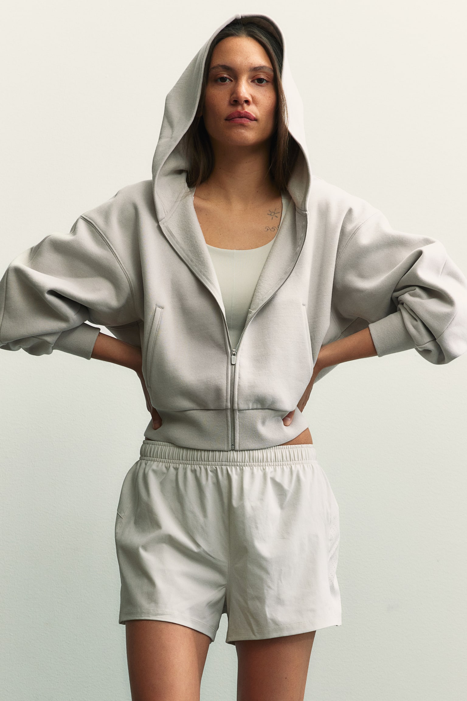 Zip Up Activewear Hoodie - Light beige/White/Black/Mole/Light grey marle - 1