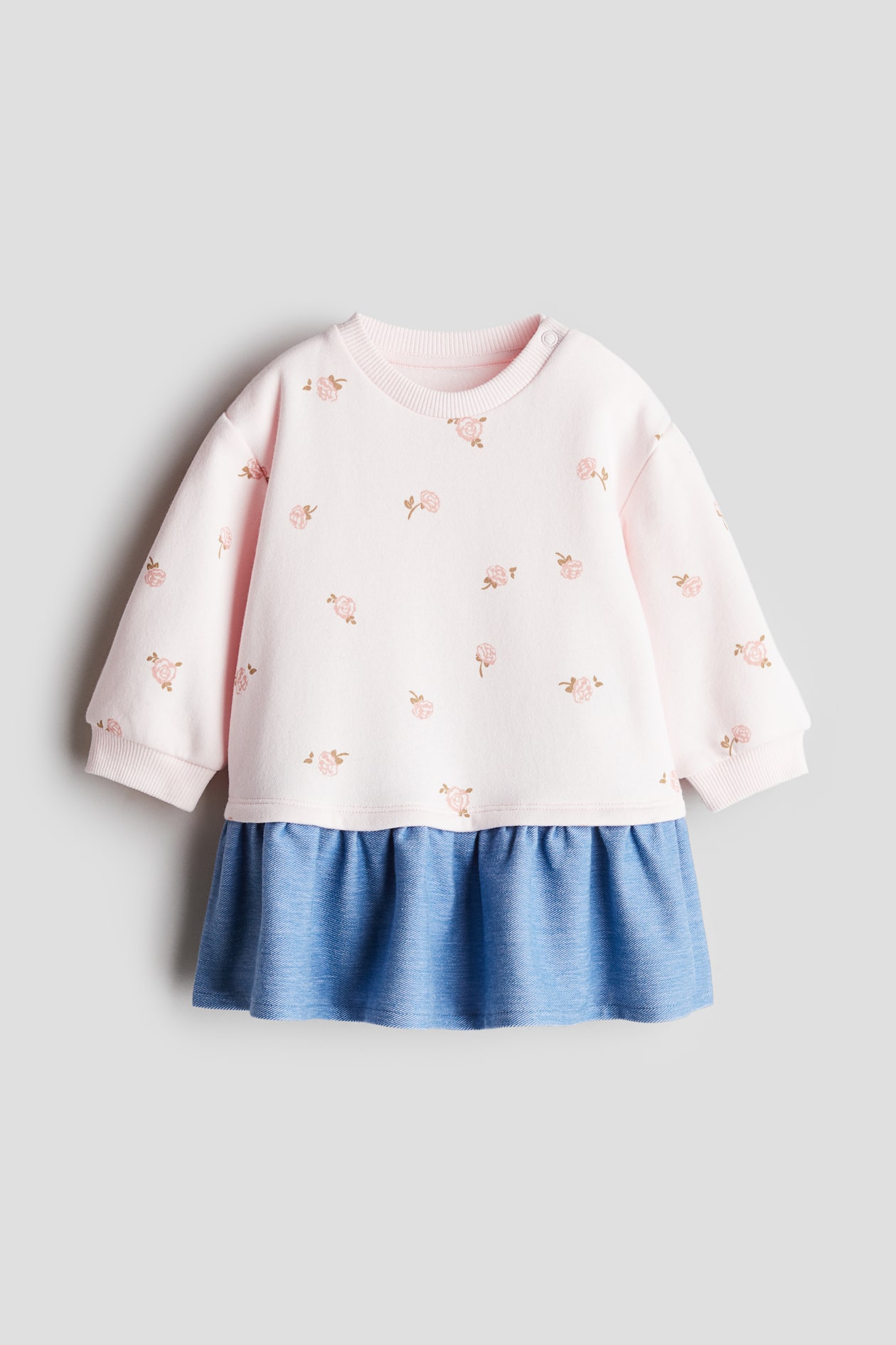 Vestido sweatshirt com saia de ganga - Rosa claro/Flores - CRIANÇA | H&M PT