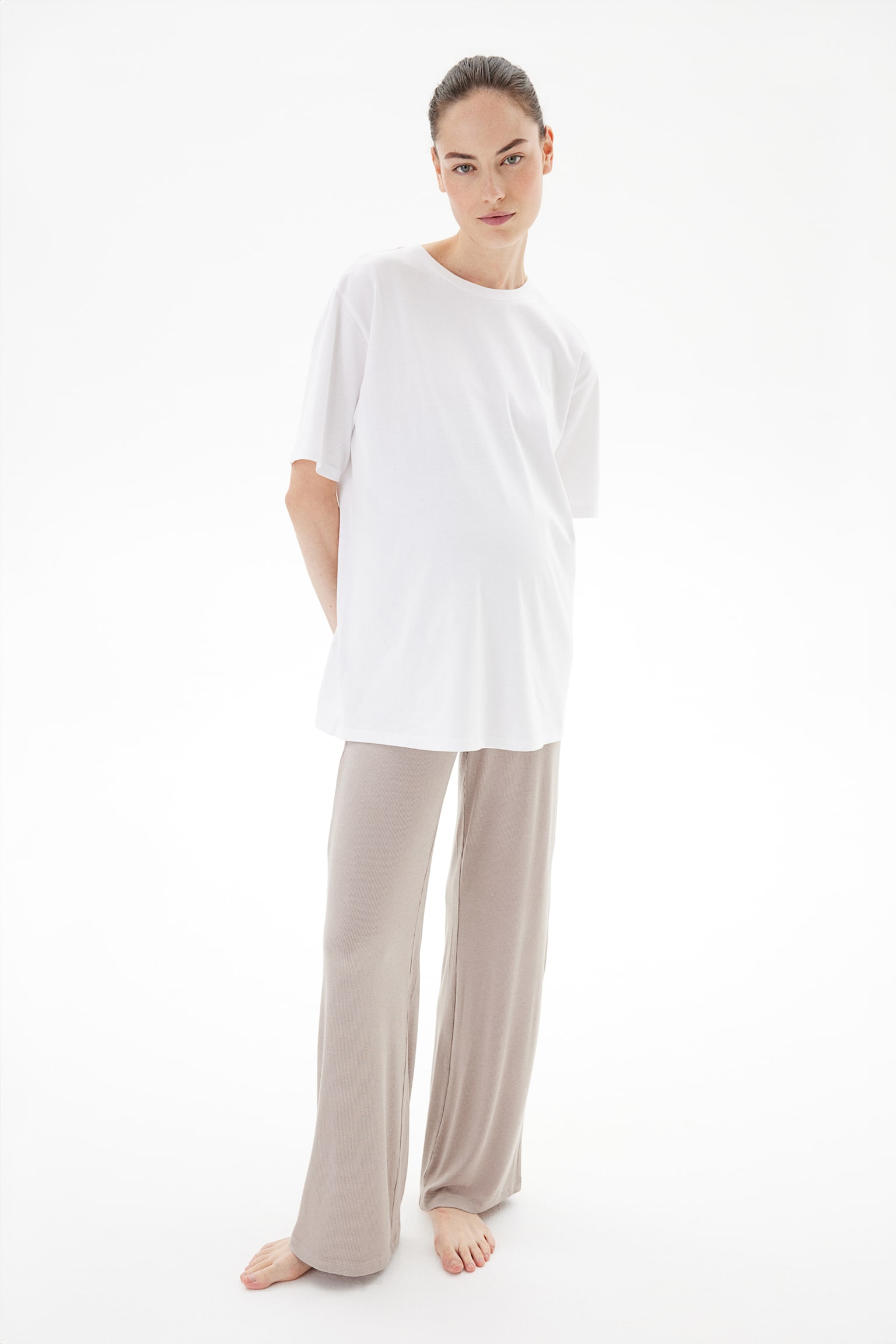 MAMA Before & After Rib Jersey Pants - Light beige - 4