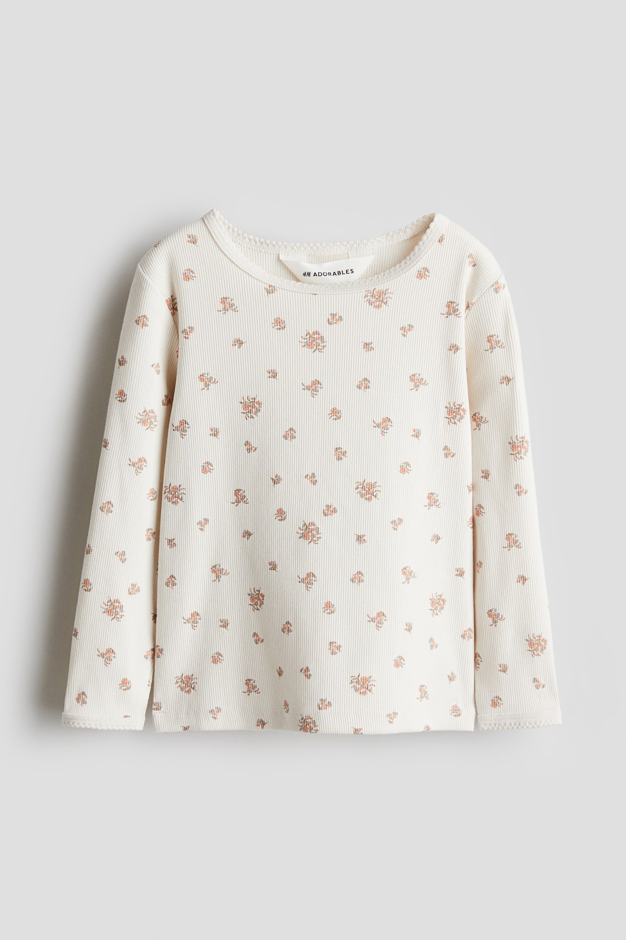Ribbed cotton top Cream/Floral Kids H&M GB