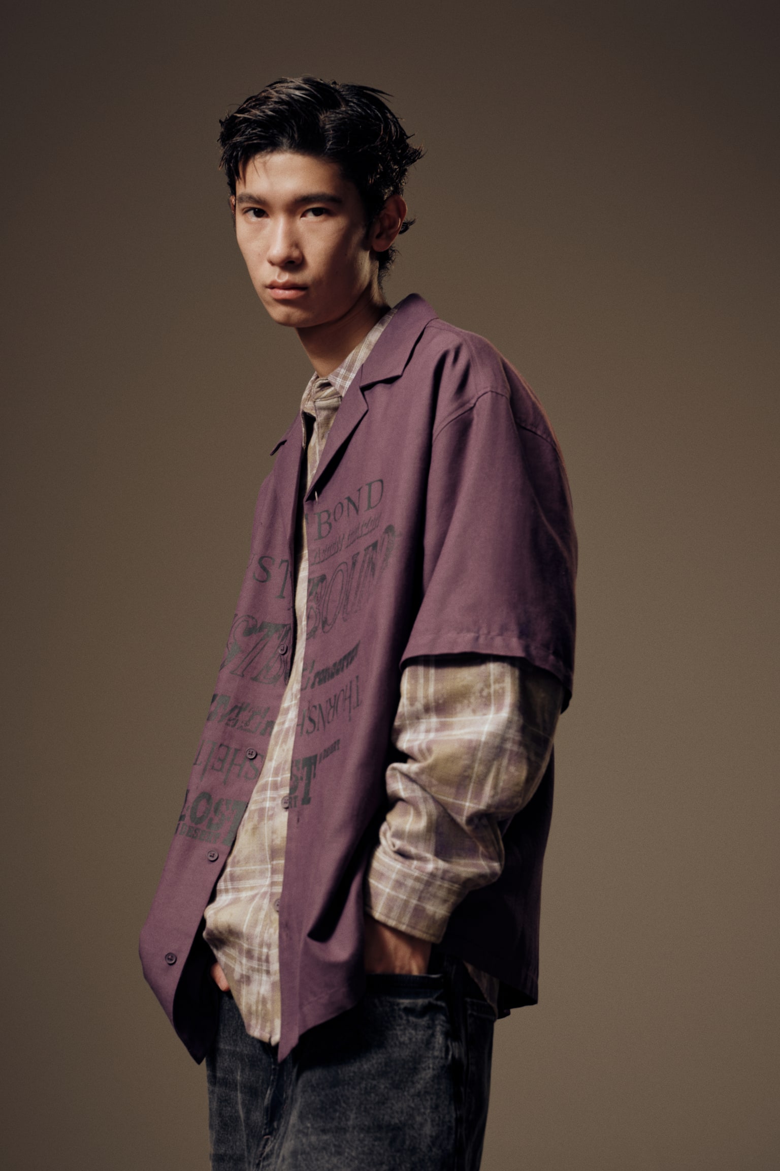 寬鬆剪裁休閒襯衫 - 深紫色/Rustbound/黑色/Rustbound/米色/印花 - 4