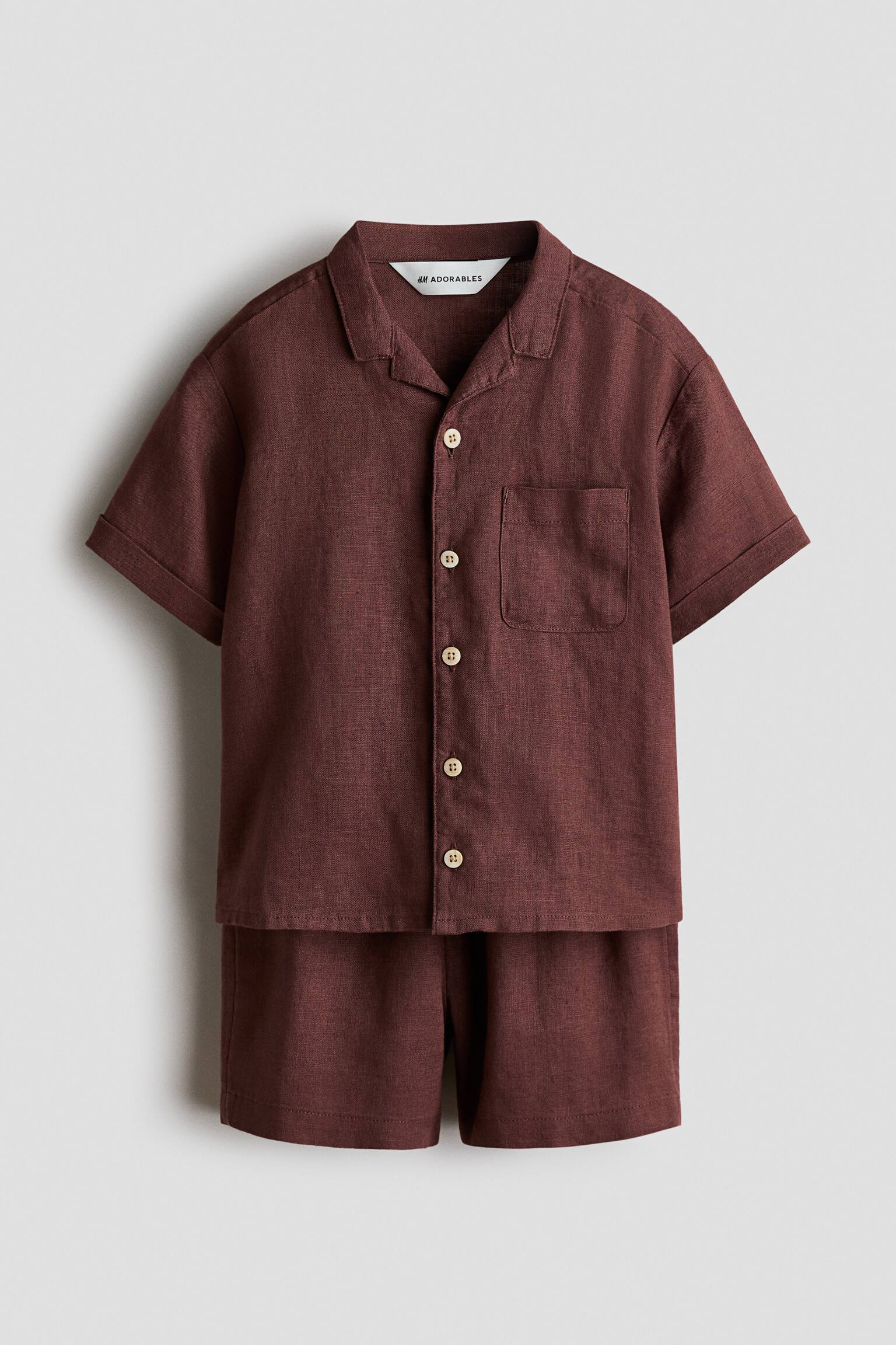 2-piece linen set - Brown