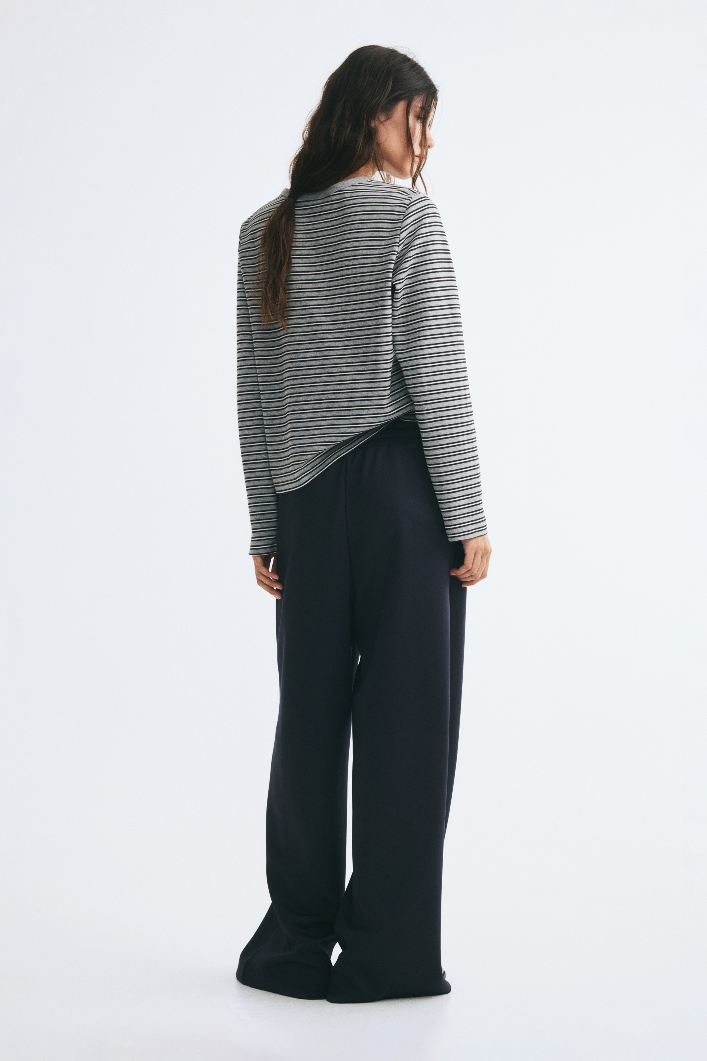 Women's Dark purple Fine-ribbed drawstring trousers | H&M