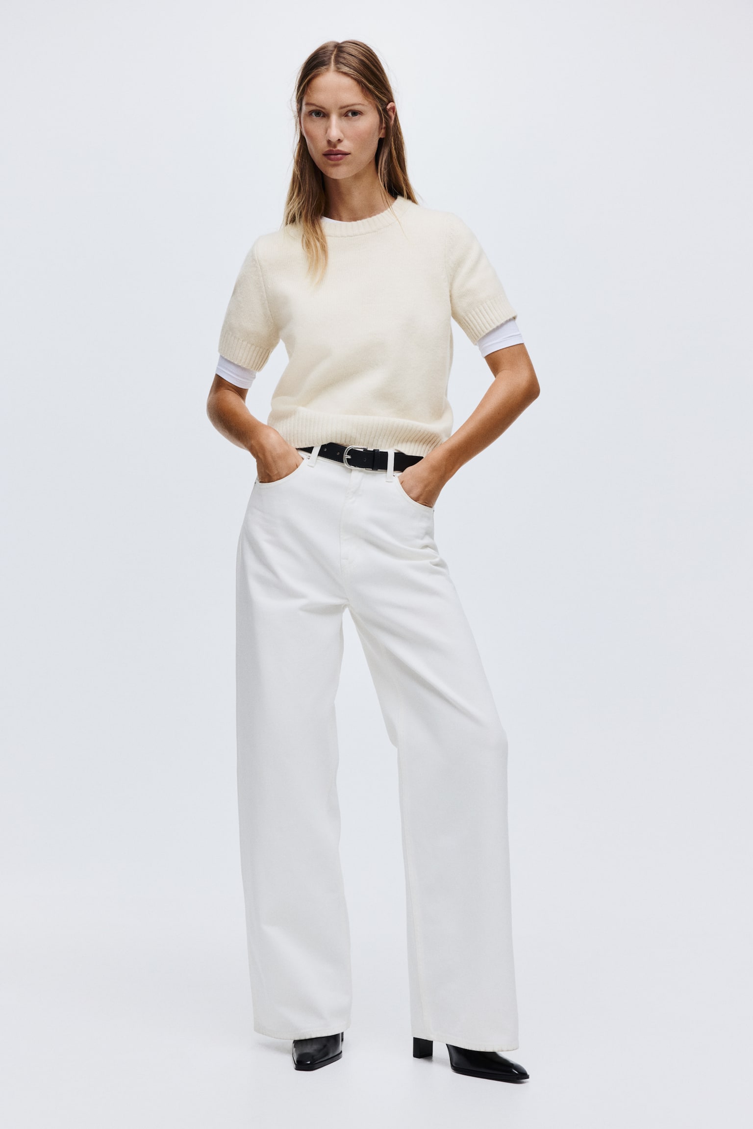 Svetr s krátkým rukávem - Světle béžová/Zelená/Tmavě béžová/Šedý melír - 5