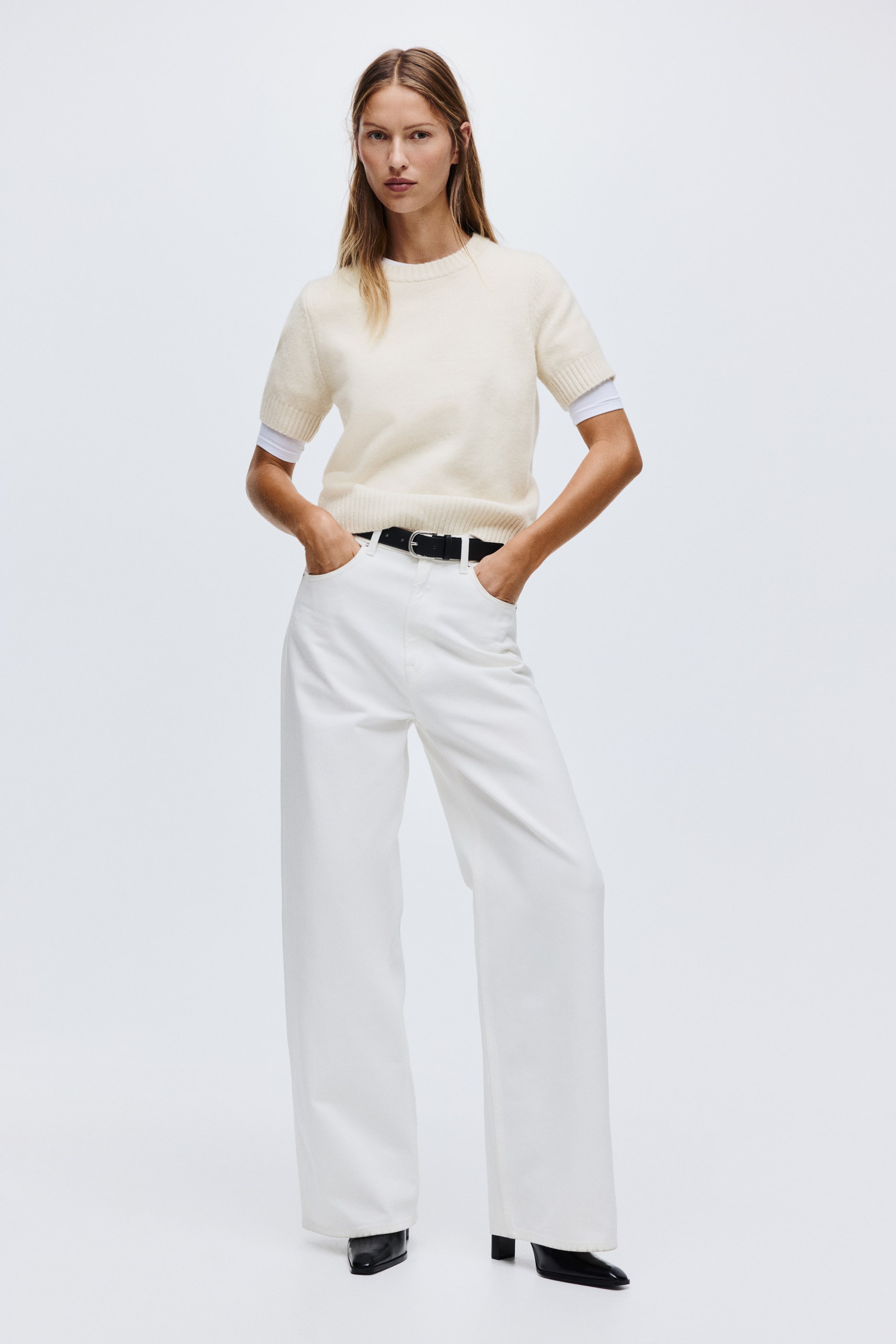 View larger image: Short-Sleeved Sweater - Light beige - Ladies | H&M US 2