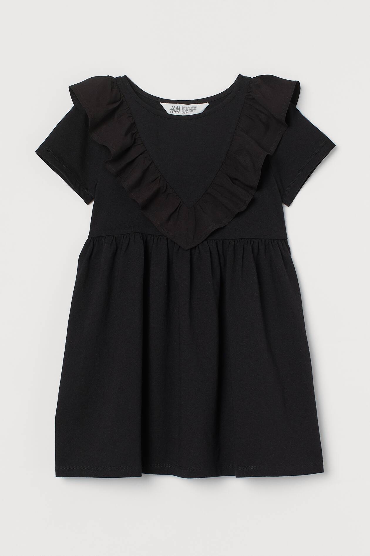 Flounce-trimmed Dress - Round Neck - Short sleeve - Black - Kids | H&M US