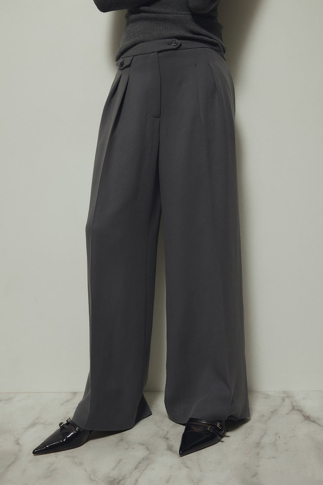 Wide wool-blend trousers - Grey/Black - 3