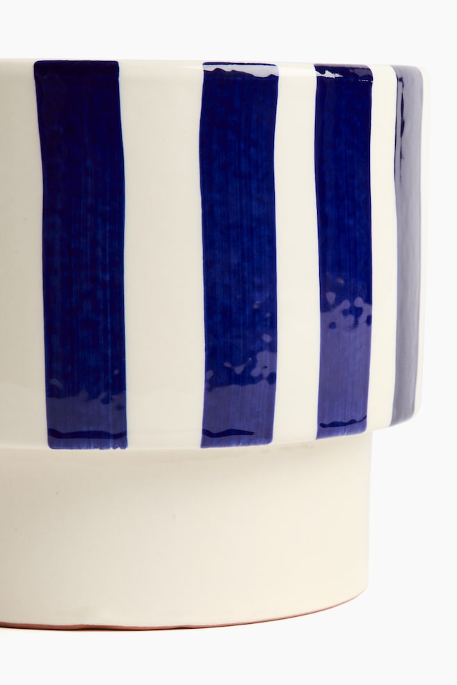 Terracotta plant pot - Cream/Blue striped/Dark beige/Striped/Green - 2