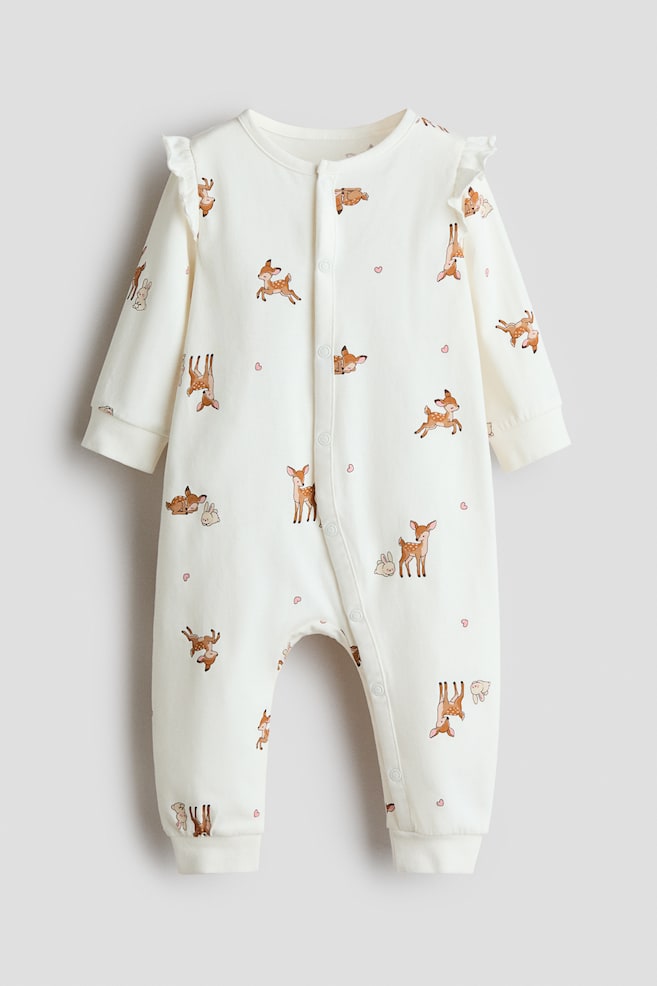 Baumwollschlafanzug mit Volants - Weiß/Rehe/Weiß/Herzen/Hellrosa/Teddybären/Weiß/Geblümt/Red/Christmas/Hellbeige/Weihnachten - 1