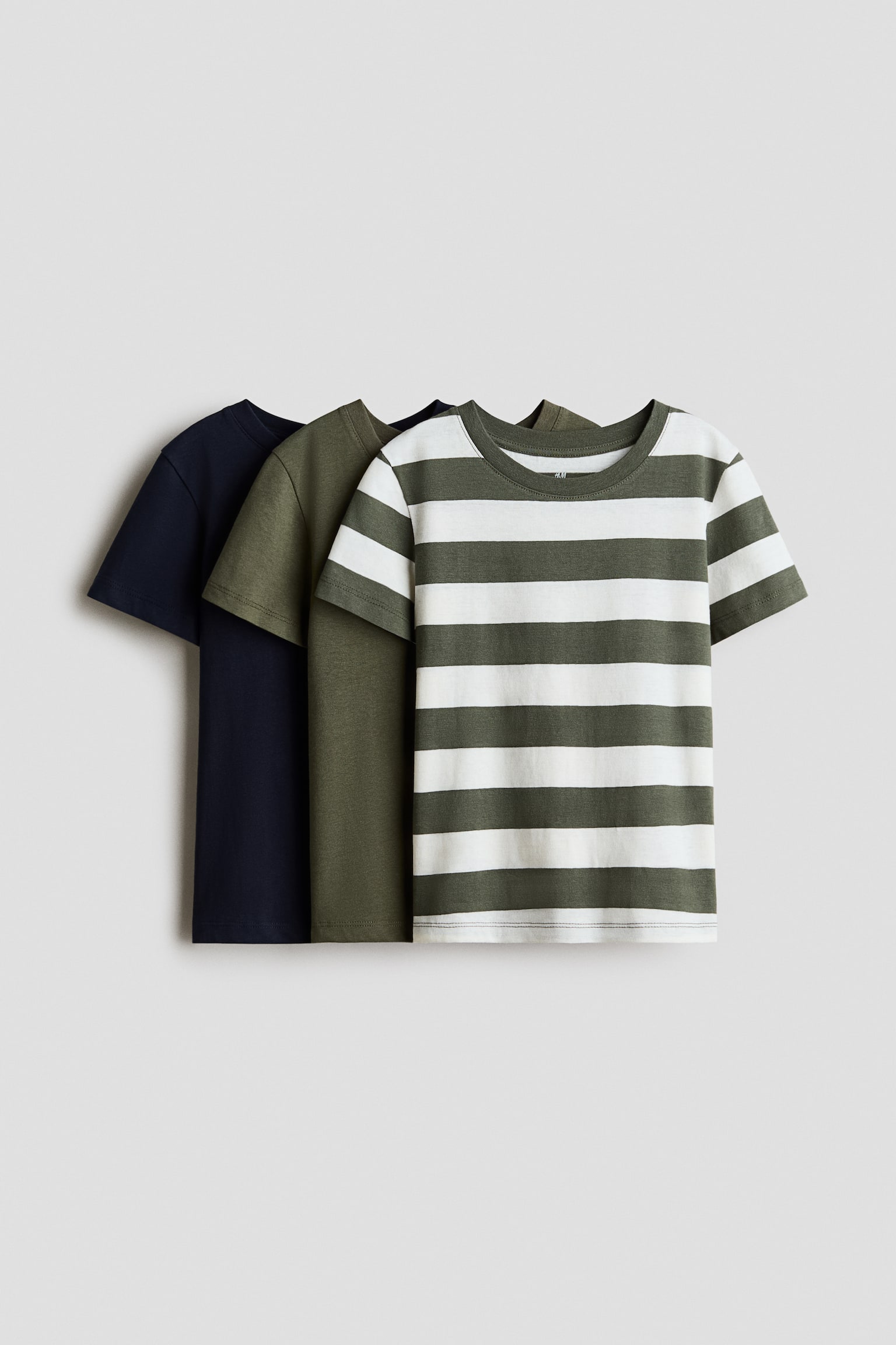 3-Pack Cotton T-Shirts - Khaki green/striped/Dark green/striped/Blue/striped/Dark green/blue/dark brown
