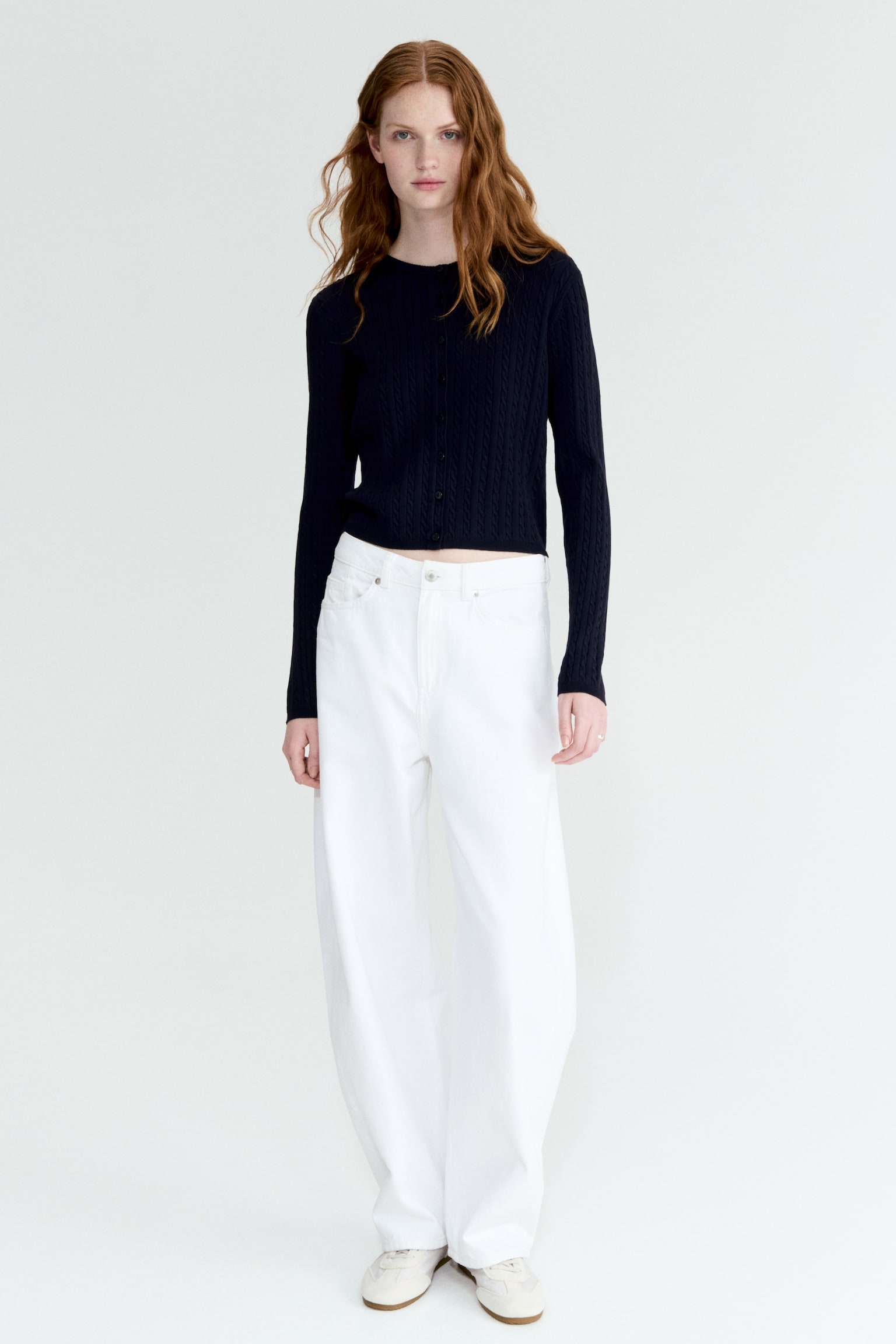 קרדיגן בסריגת צמות - כחול נייבי/תכלת/צהוב בהיר - 7