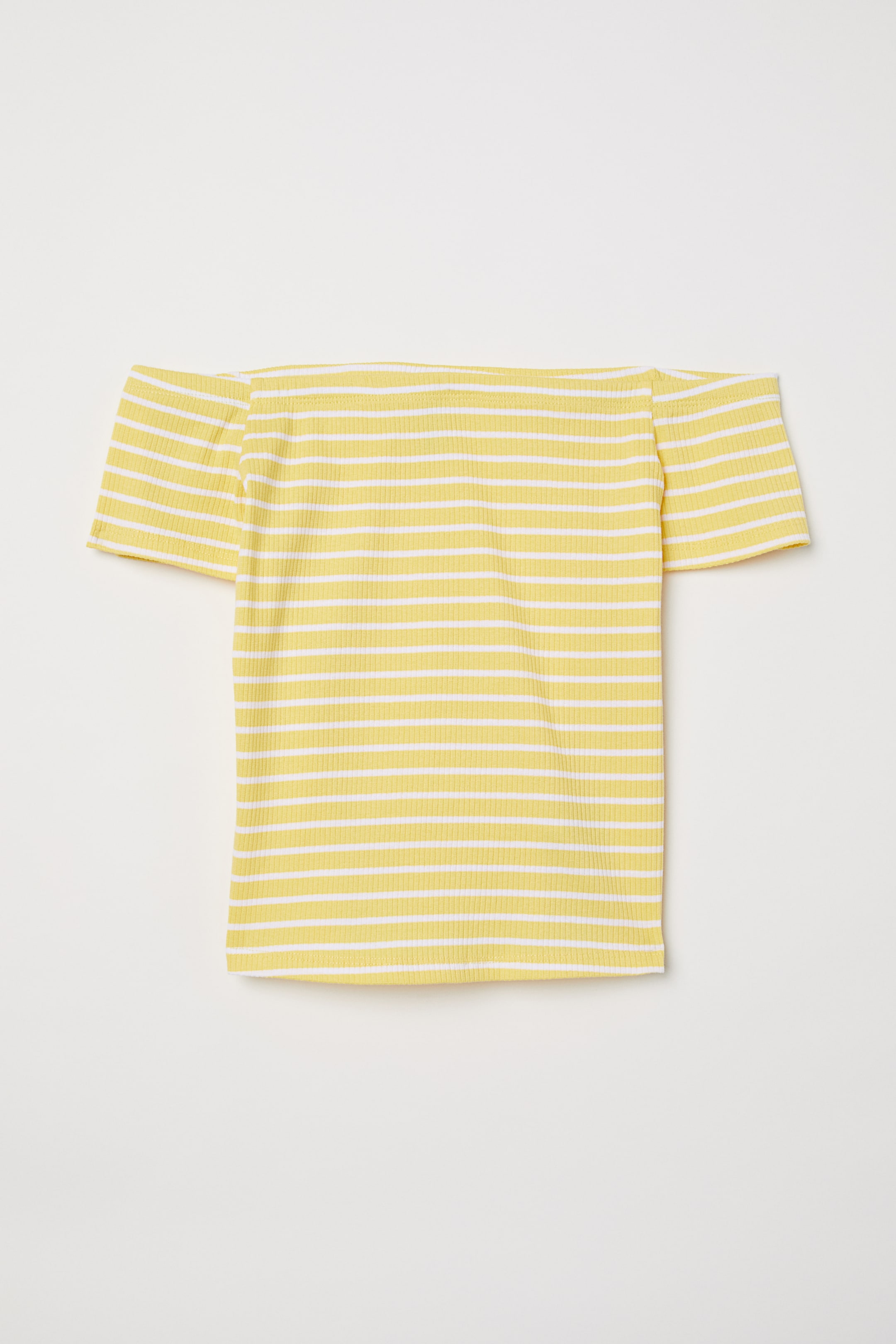 Grotere afbeelding bekijken: Geribde off-the-shouldertop - Lichtgeel/wit gestreept - DAMES | H&M NL 1