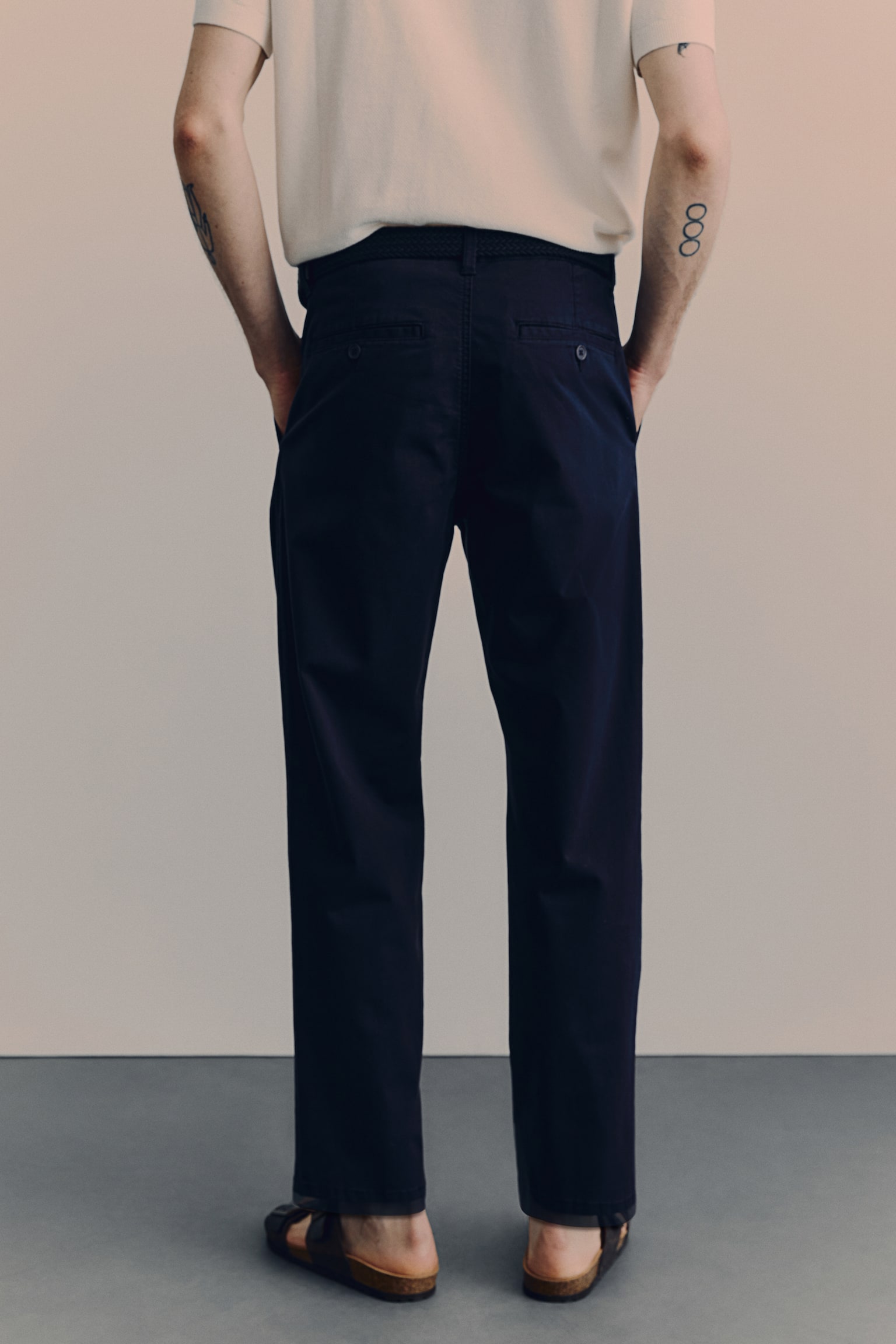 Regular Fit Cropped cotton chinos - Navy blue/Light beige - 3