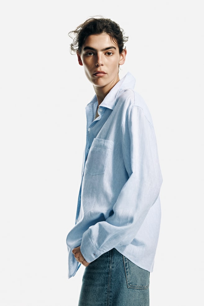 Linen-blend Shirt-Light blue - 4