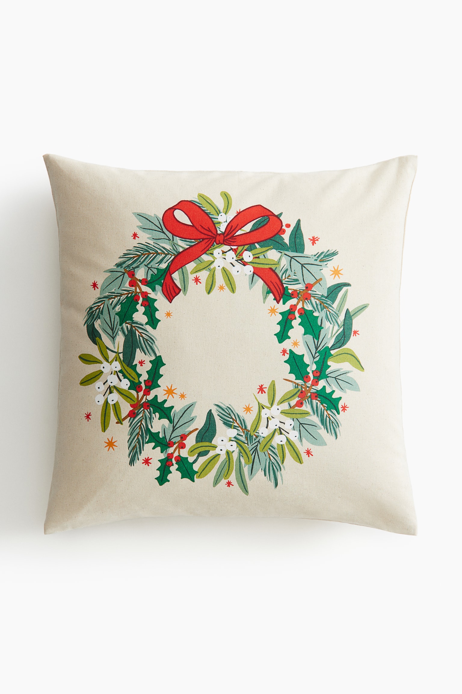 Printed cotton cushion cover - White/Christmas wreath/Beige/Sledge/Beige/Gift tree/Red/Gift tree