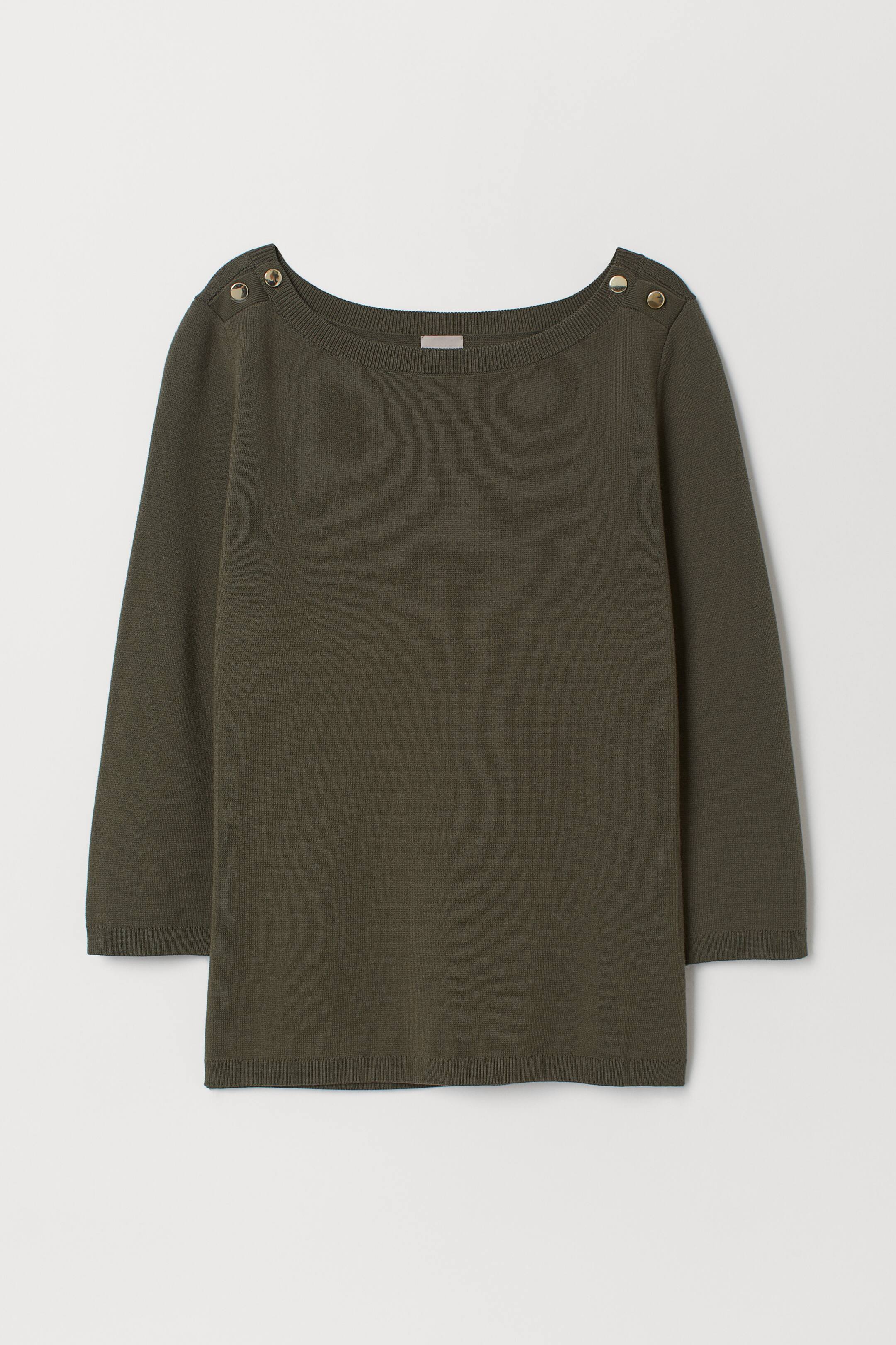 Προβολή μεγαλύτερης εικόνας: Πουλόβερ με λαιμόκοψη χαμόγελο - Σκούρο χακί - Ladies | H&M GR 1