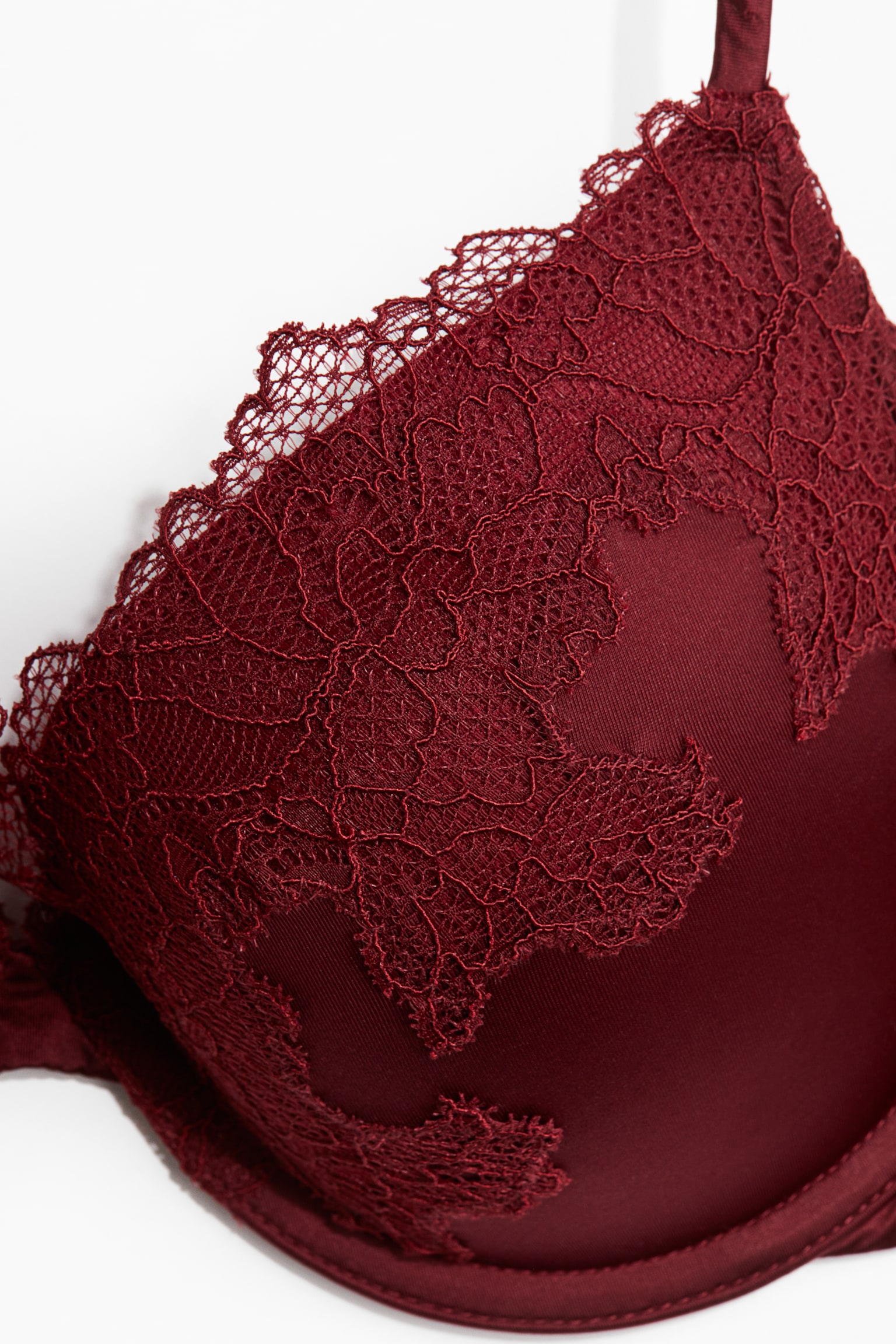 Microfibre and lace push-up bra - Dark red/Pale beige/Black - 5