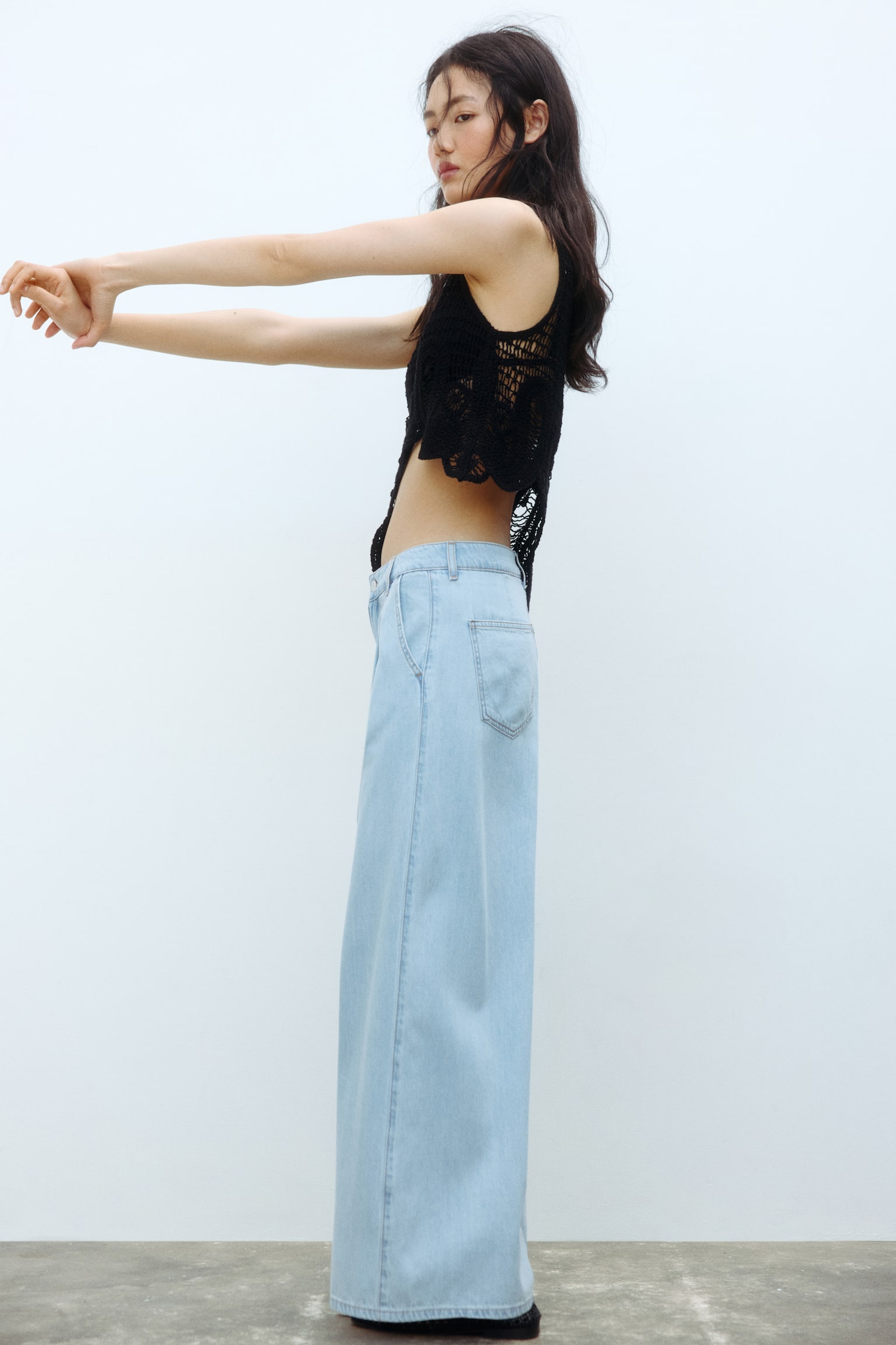 Pantaloni largi din twill - Albastru-denim pal/Roz-deschis/Crem - 2