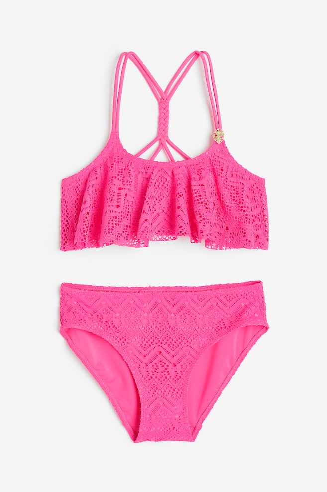 Flounced bikini - Neon pink/White/Butterflies - 1